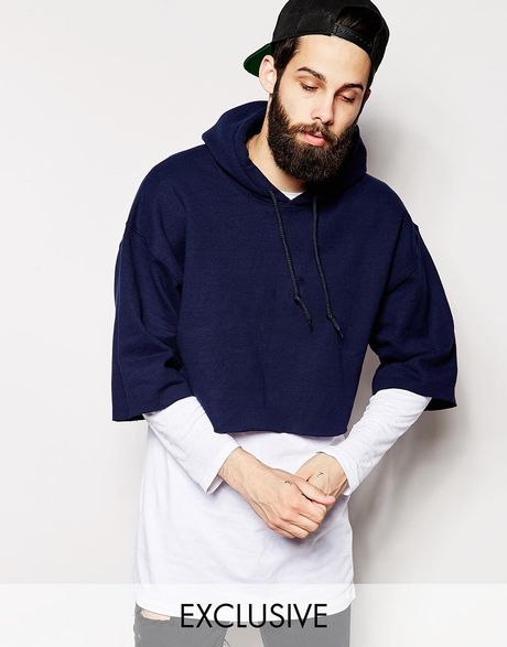 Navy blue crop top hoodie Sale