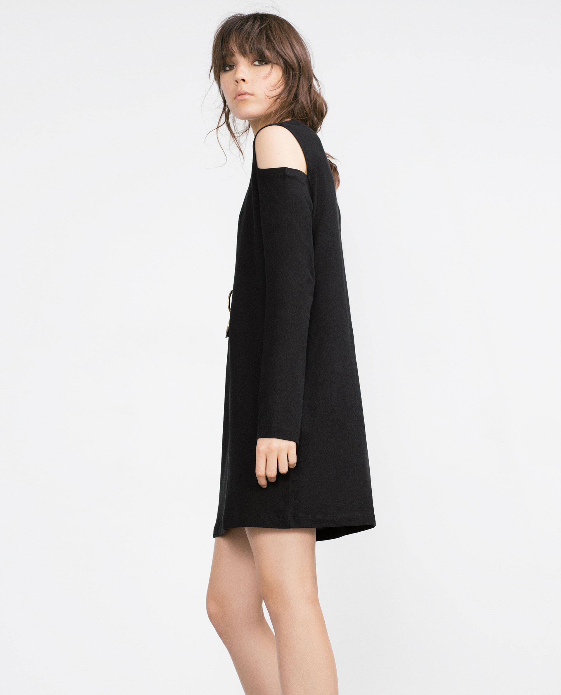 Zara Cut-out Shoulder Dress in Black | Lyst