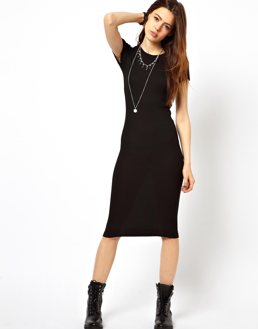 black midi bodycon dress with sleeves