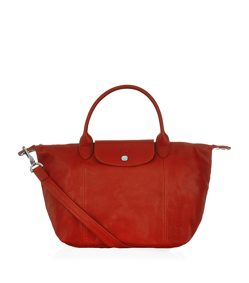 Longchamp Le Pliage Cuir Small Handbag in Red | Lyst
