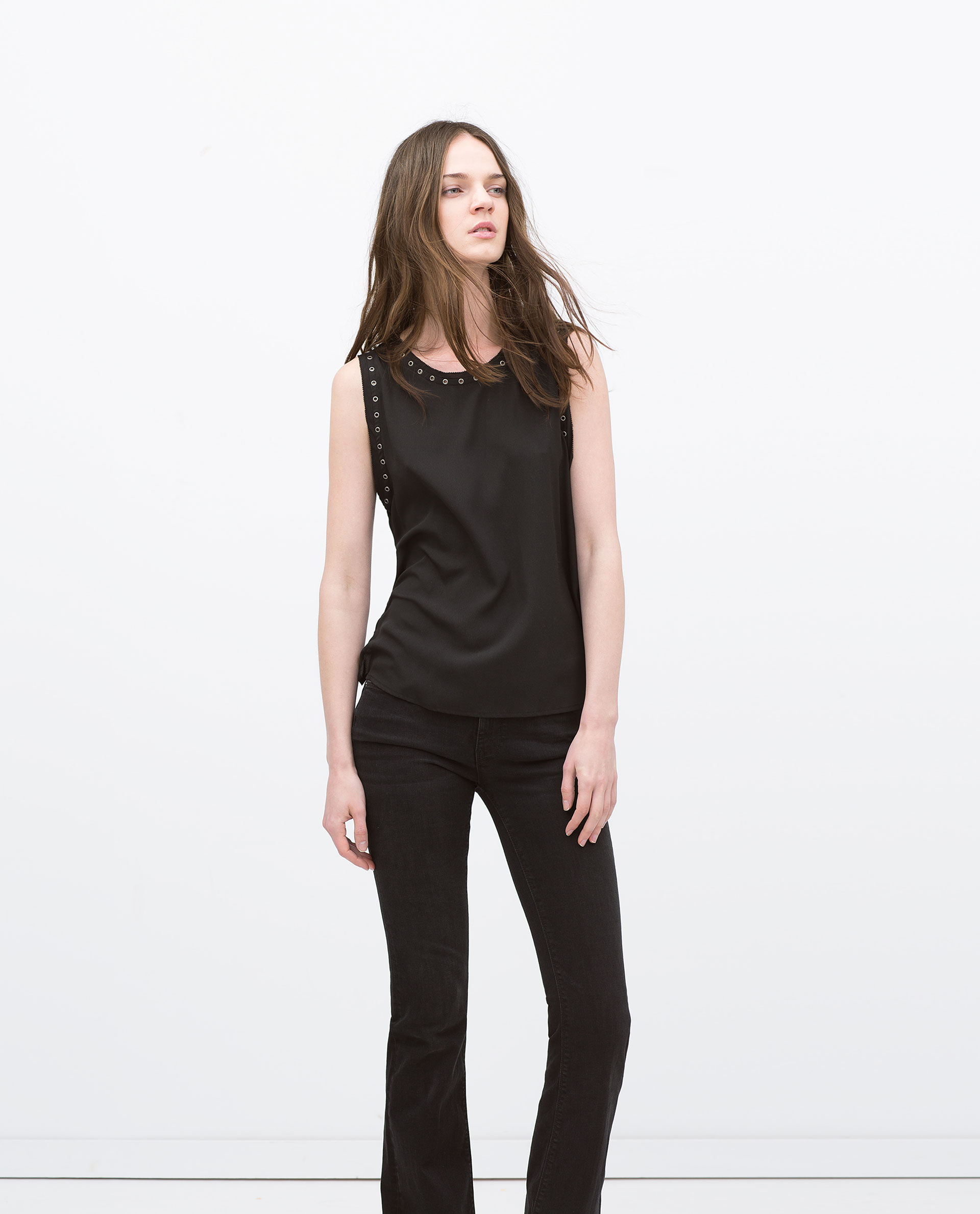Zara Sleeveless Top With Metallic Details in Black Lyst