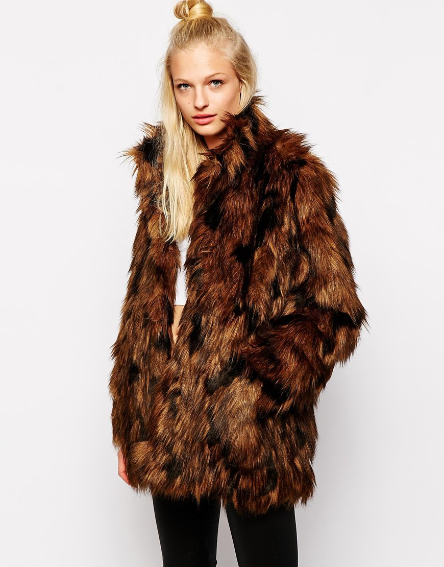 Asos Coat In Vintage Longline Pelted Faux Fur Brown Lyst Gallery