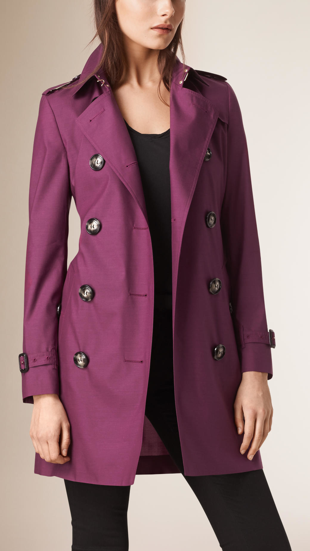 purple burberry trench coat
