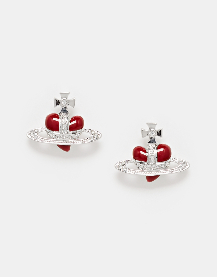 Vivienne Diamante Heart Stud Earrings in Red Lyst