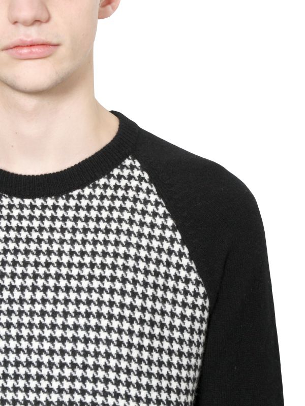Lyst Ami Houndstooth Panel Wool Sweater in Black for Men