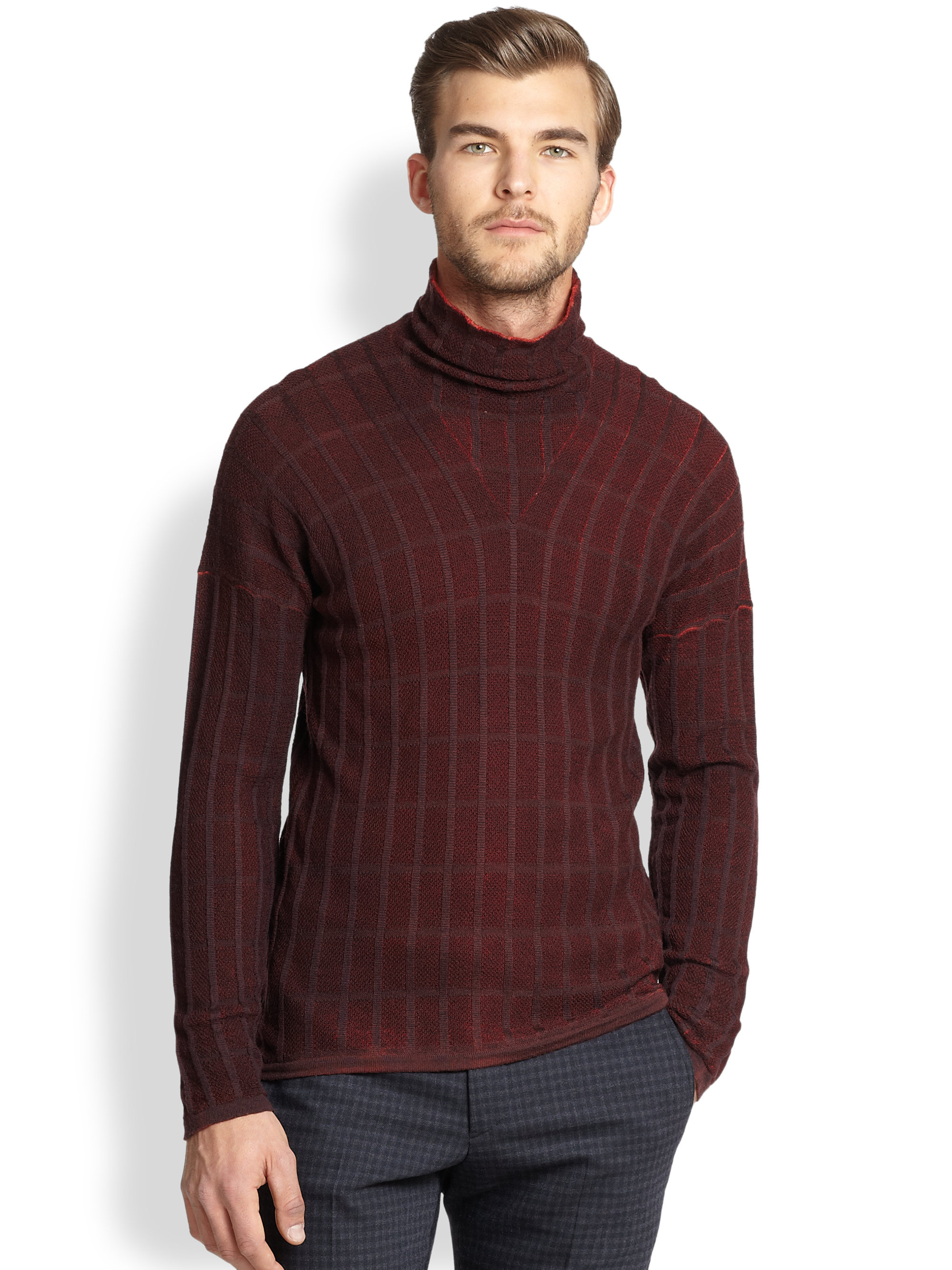 Armani Turtleneck Sweater  in Burgundy Brown for Men  Lyst
