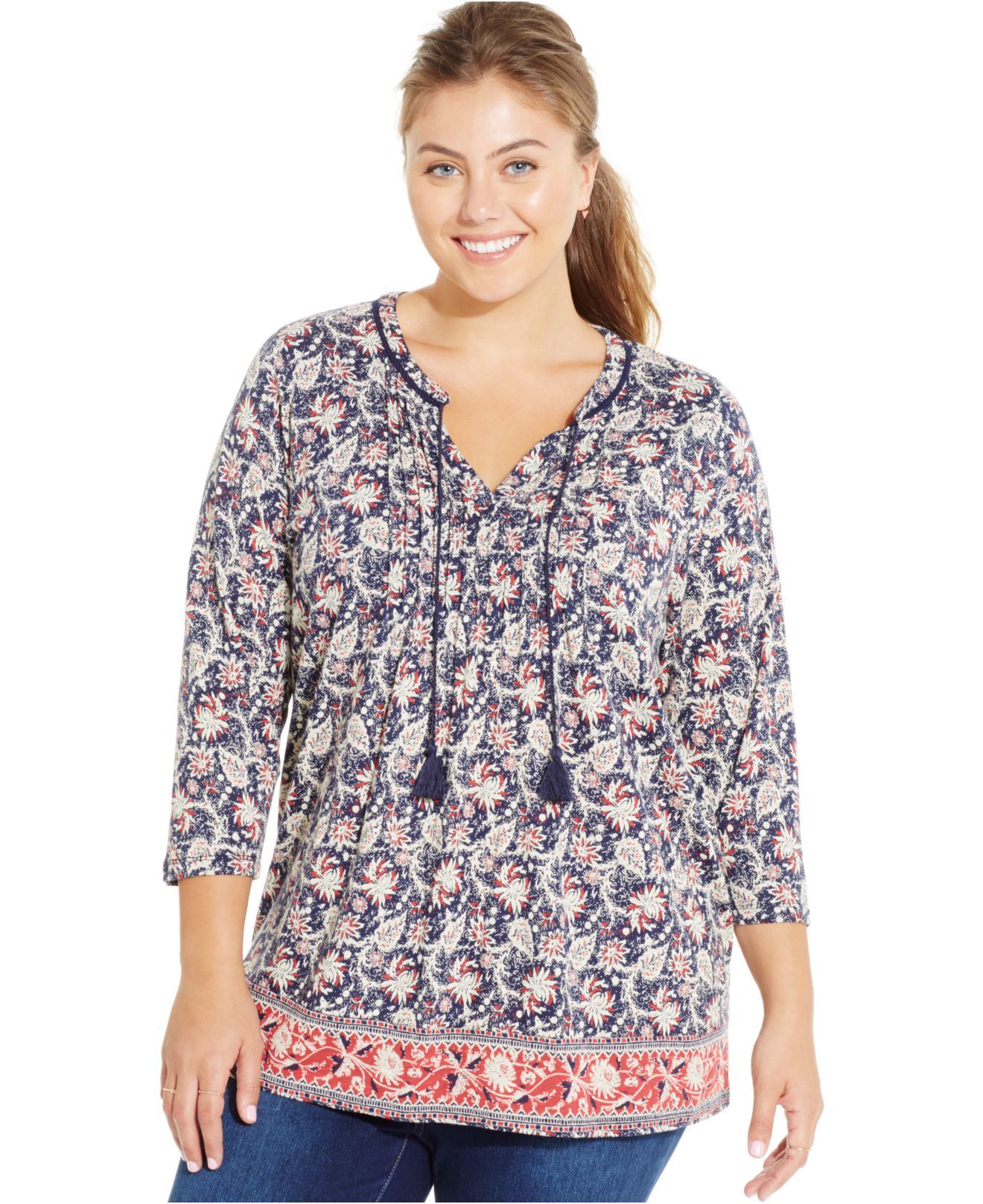 lucky brand border print peasant top