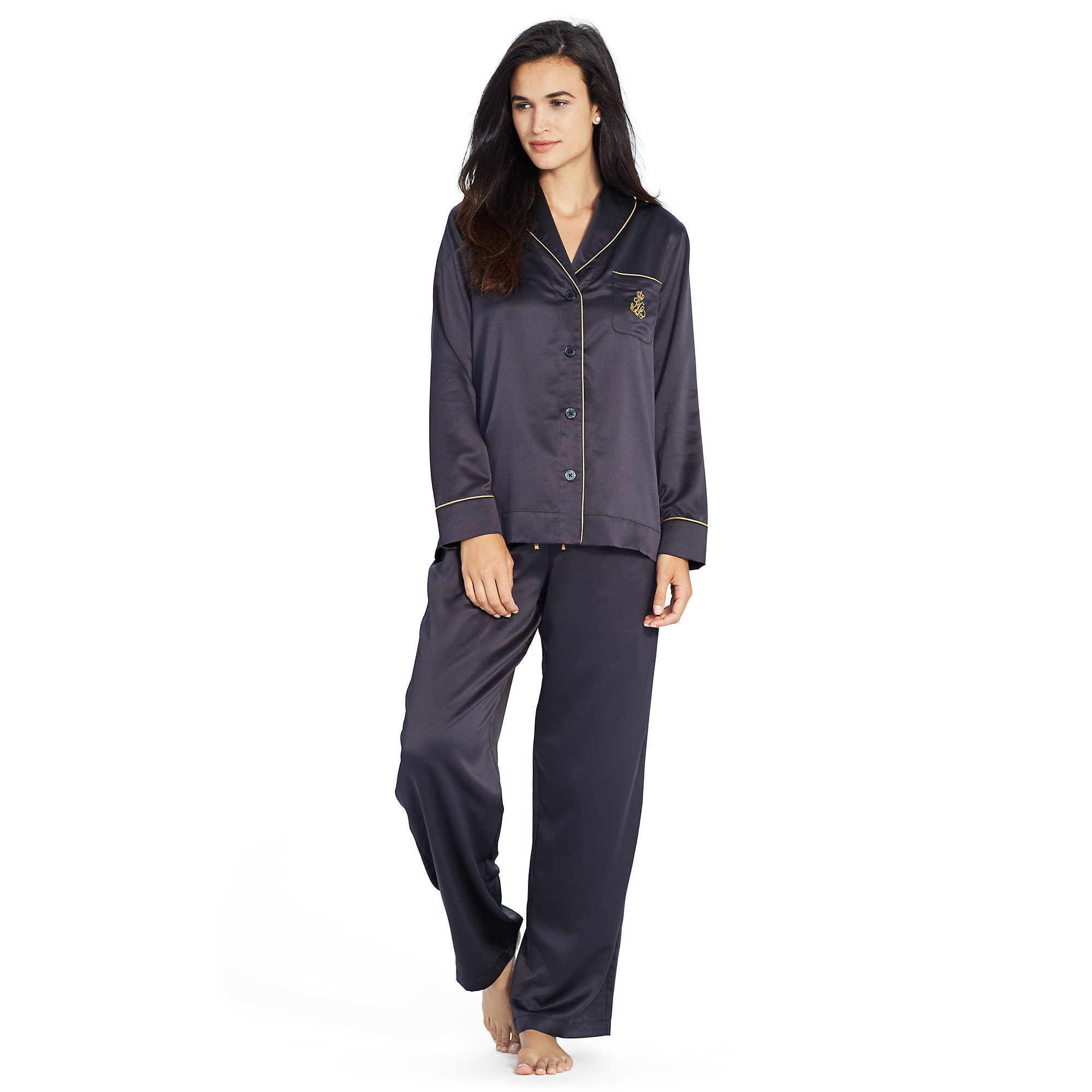 Ralph Lauren Satin Pajama Set in Black 