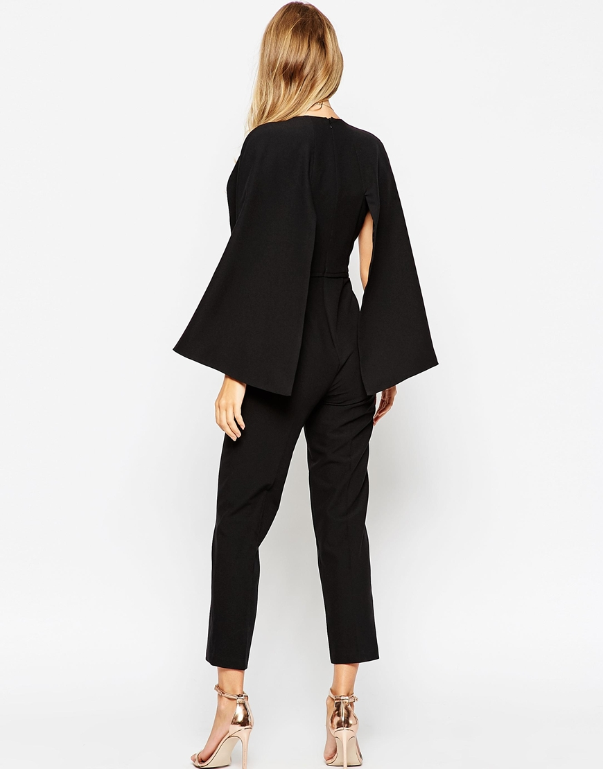 ASOS Jumpsuit With Cape Detail in Black | Lyst