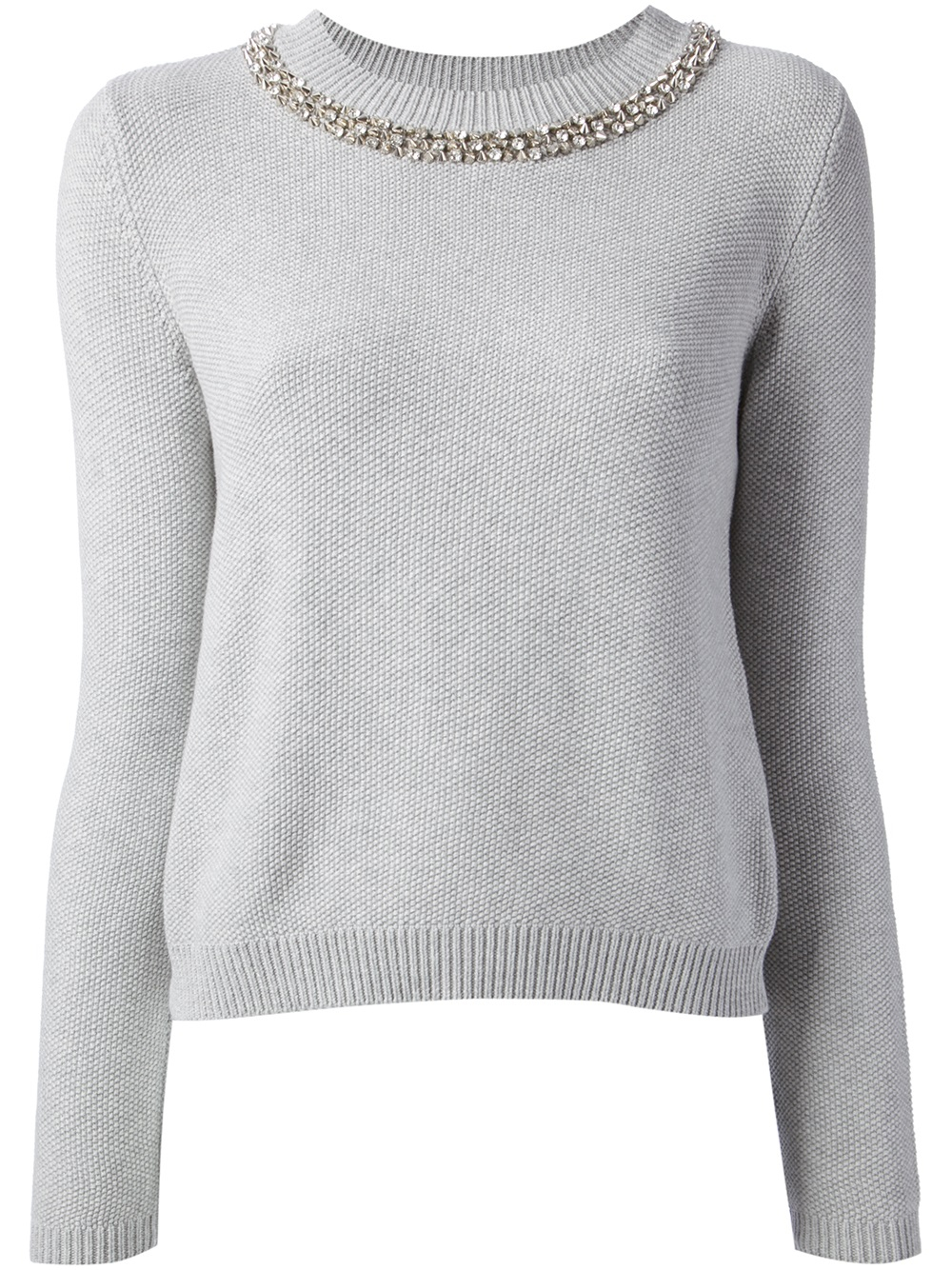 Lyst Pinko Crystal Embellished Neckline Sweater in Gray