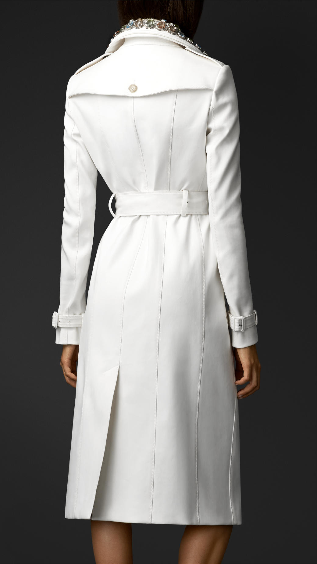 Burberry Gem Collar Trench Coat in White | Lyst