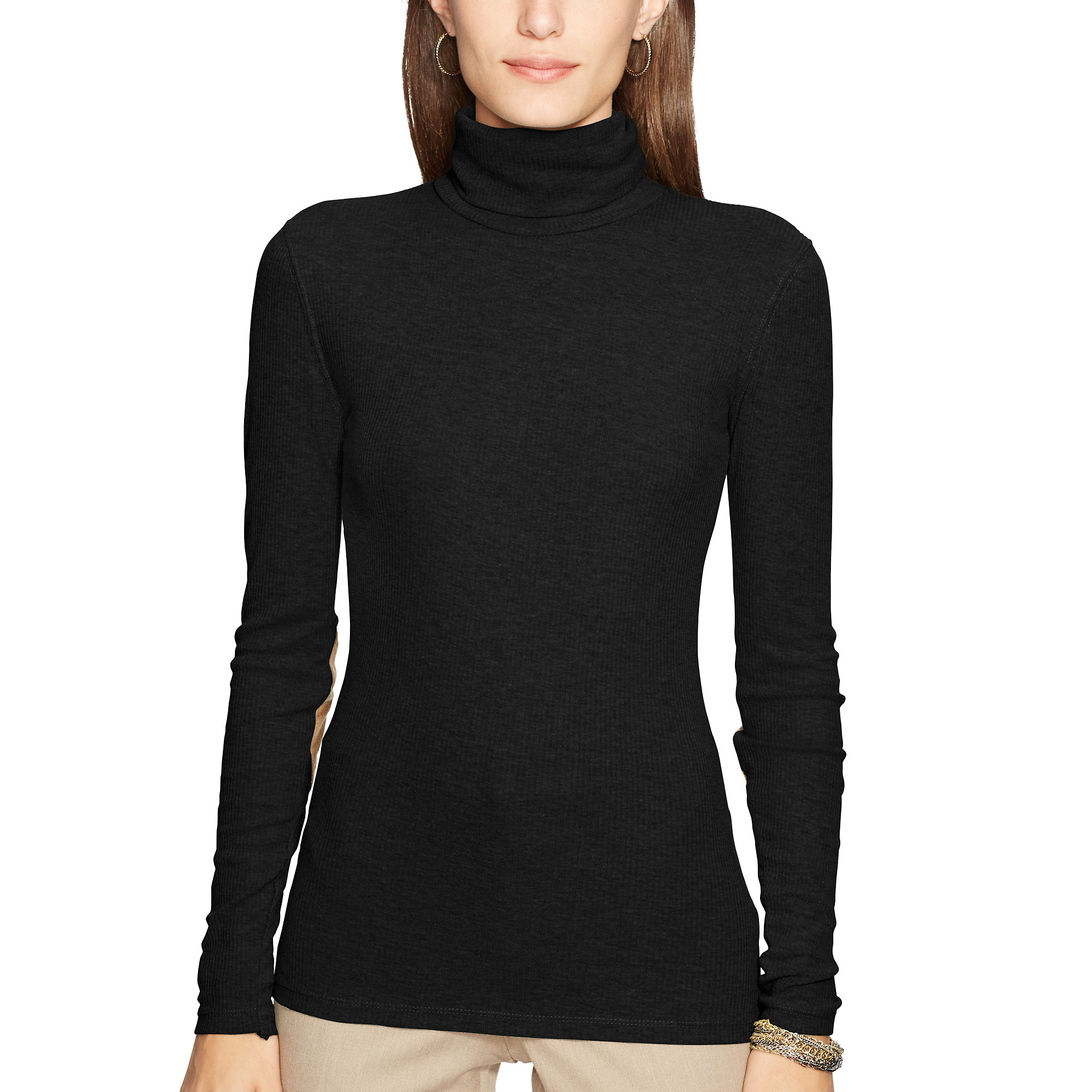 Ralph Lauren Elbowpatch Cotton Turtleneck in Black Lyst