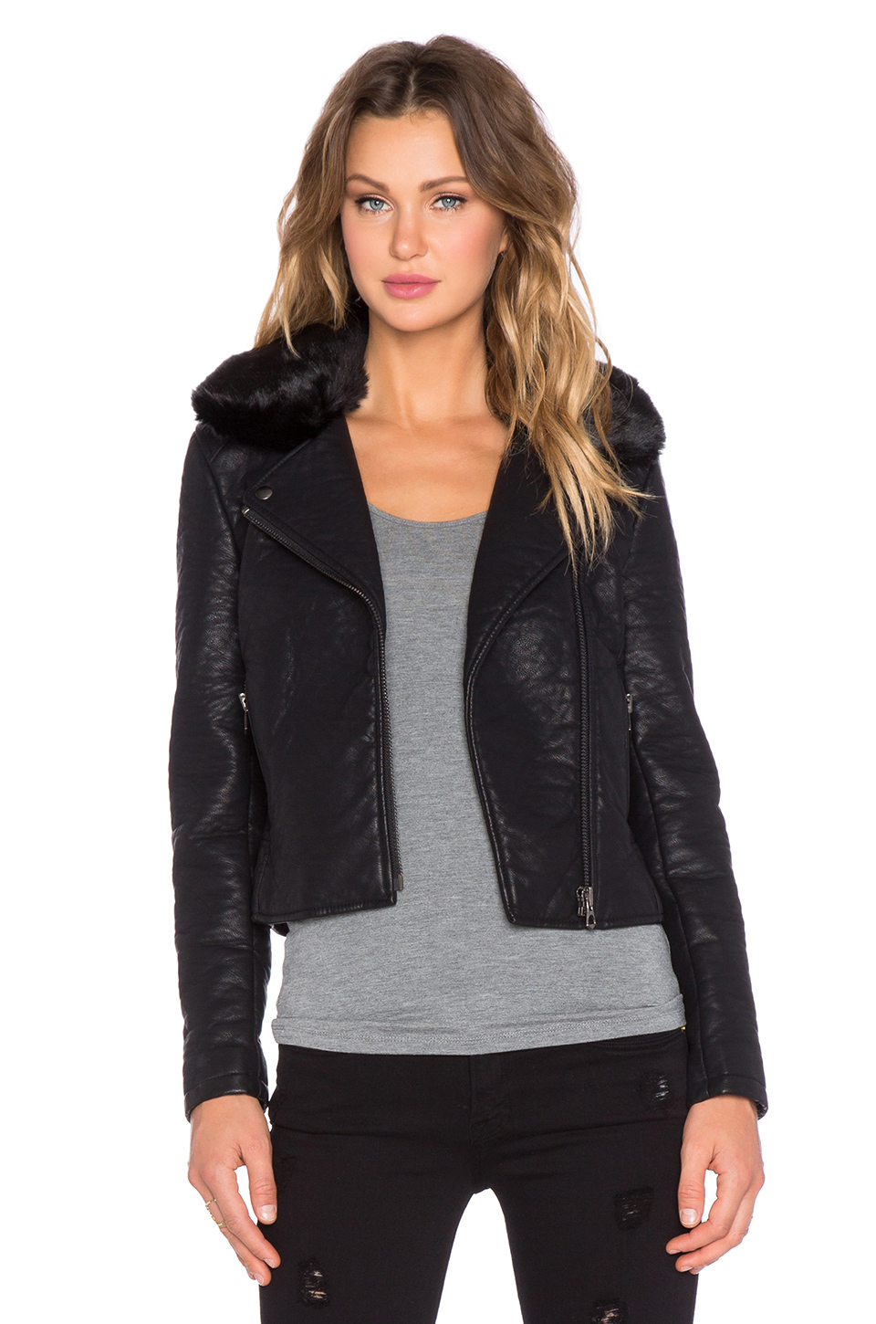 Black Orchid Faux Leather Jacket With Fur Collar In Lyst Gallery