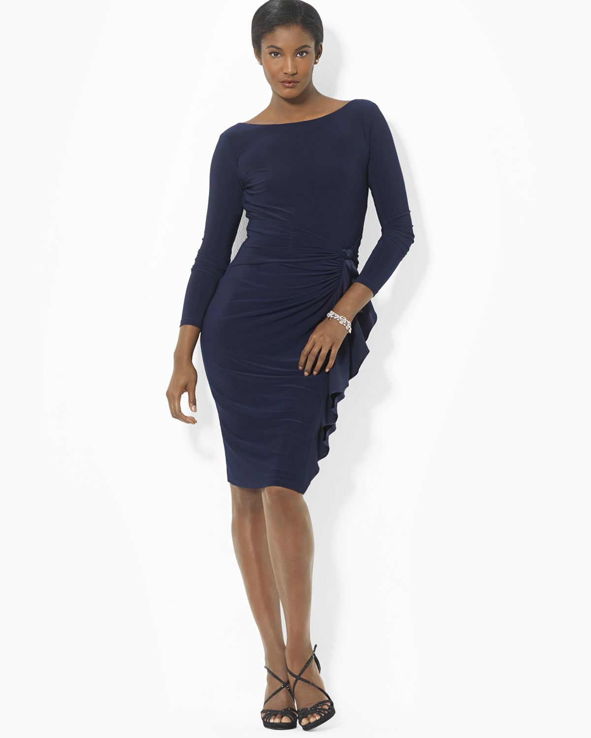 Lyst - Ralph Lauren Lauren Dress Matte Jersey Cascade Ruffle in Blue