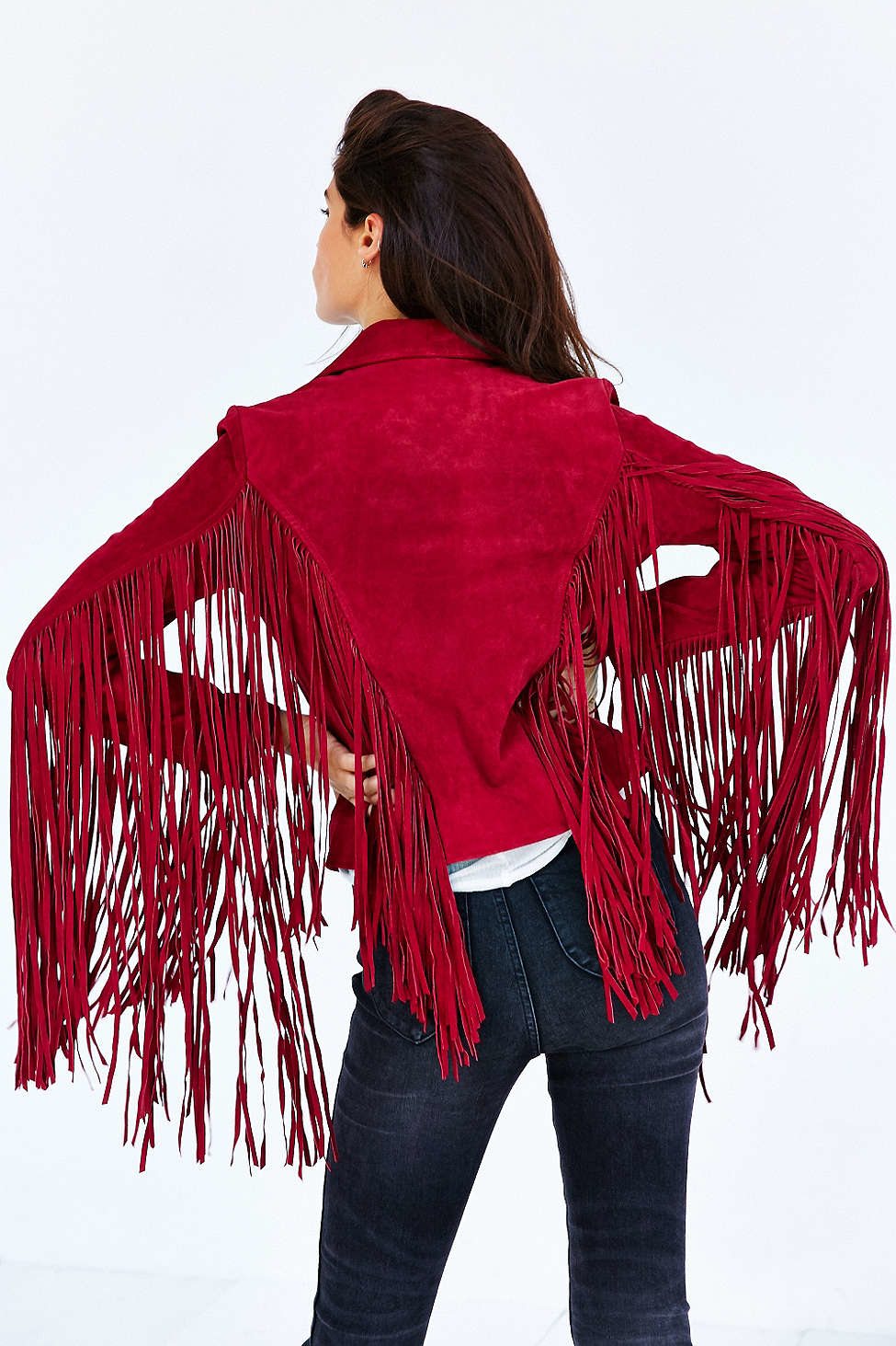 purple fringe jacket