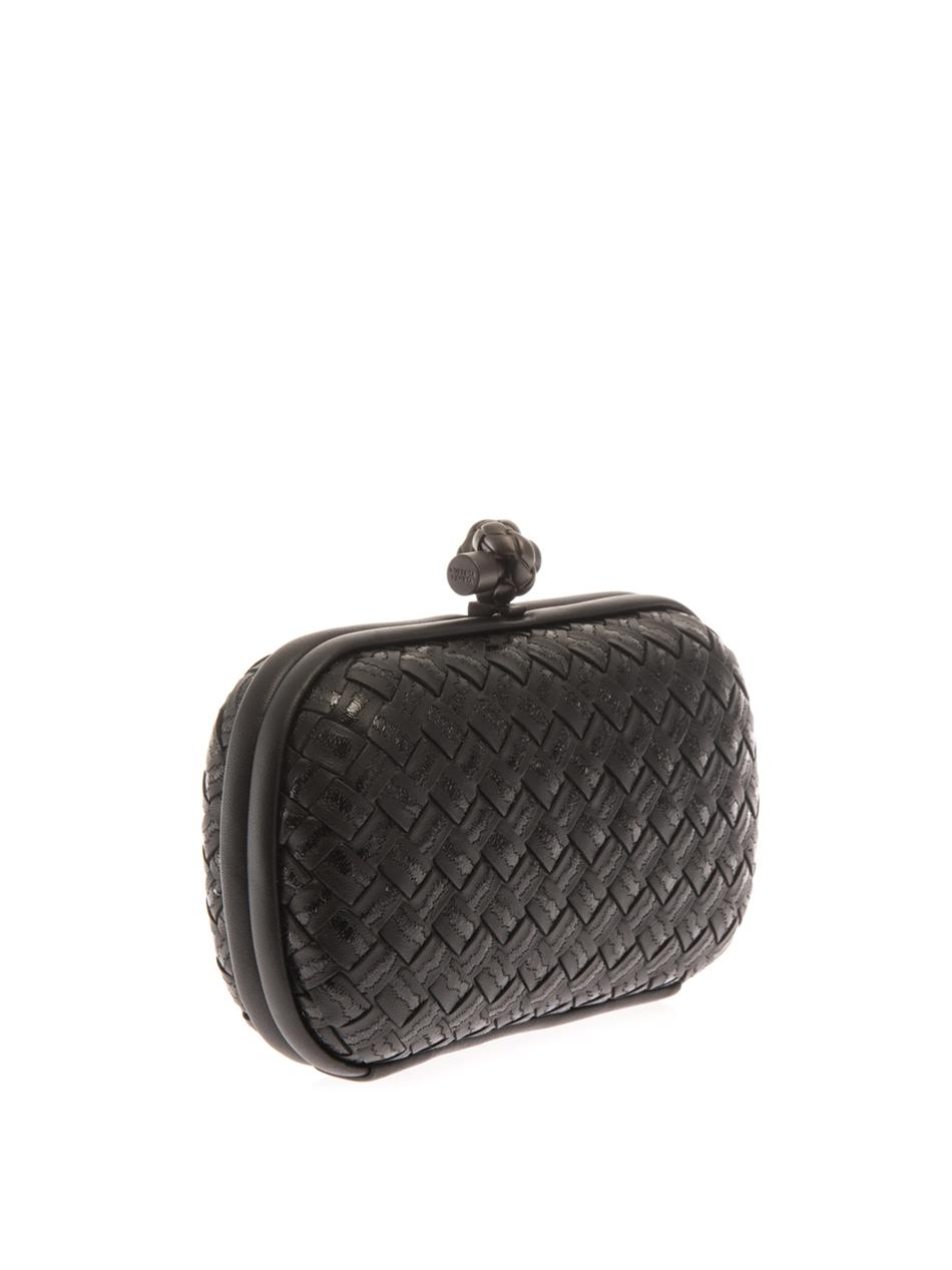 Bottega Veneta Black Intrecciato Knit Fabric and Leather Knot Clutch Bag