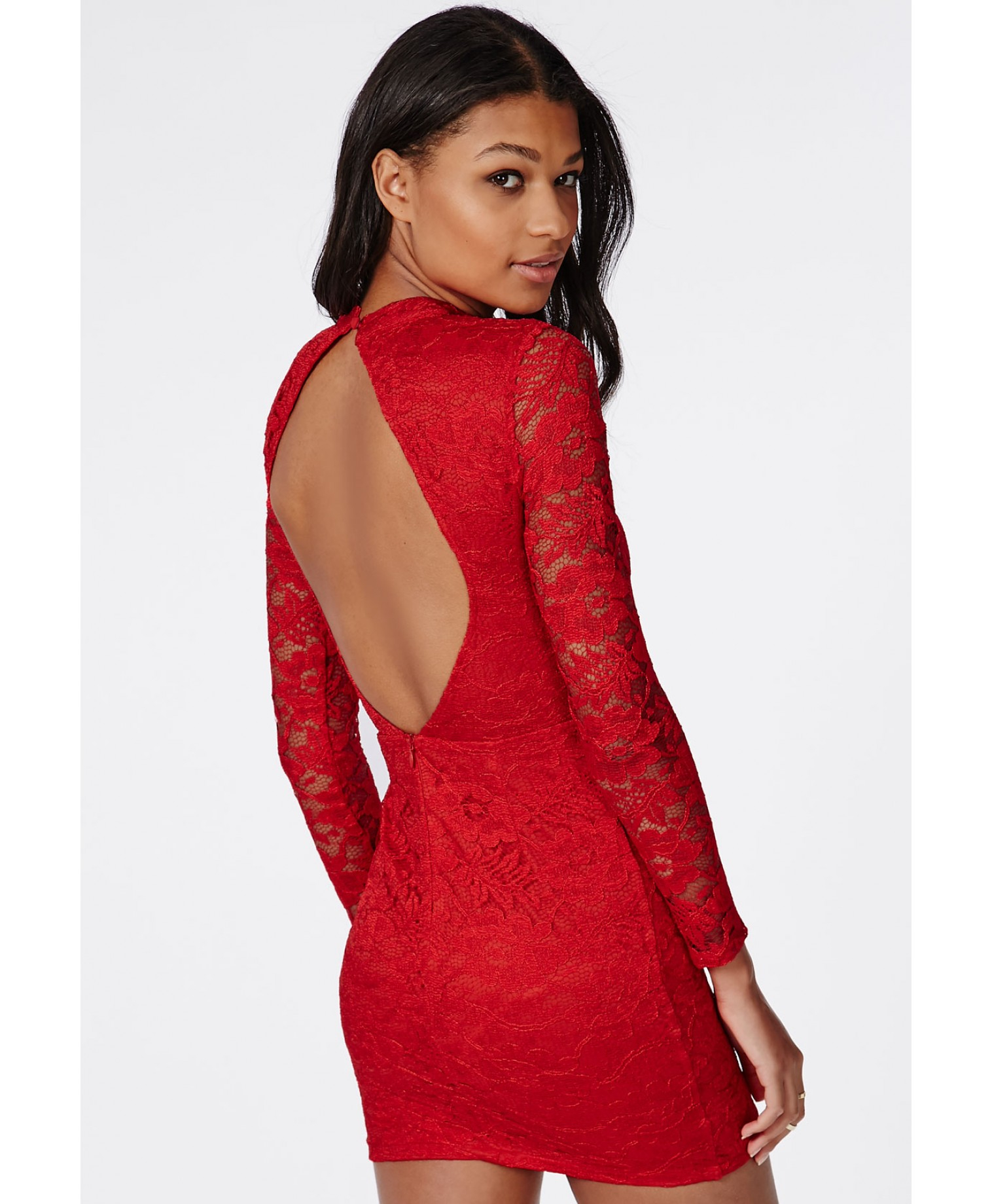 side eye red lace bodycon dress