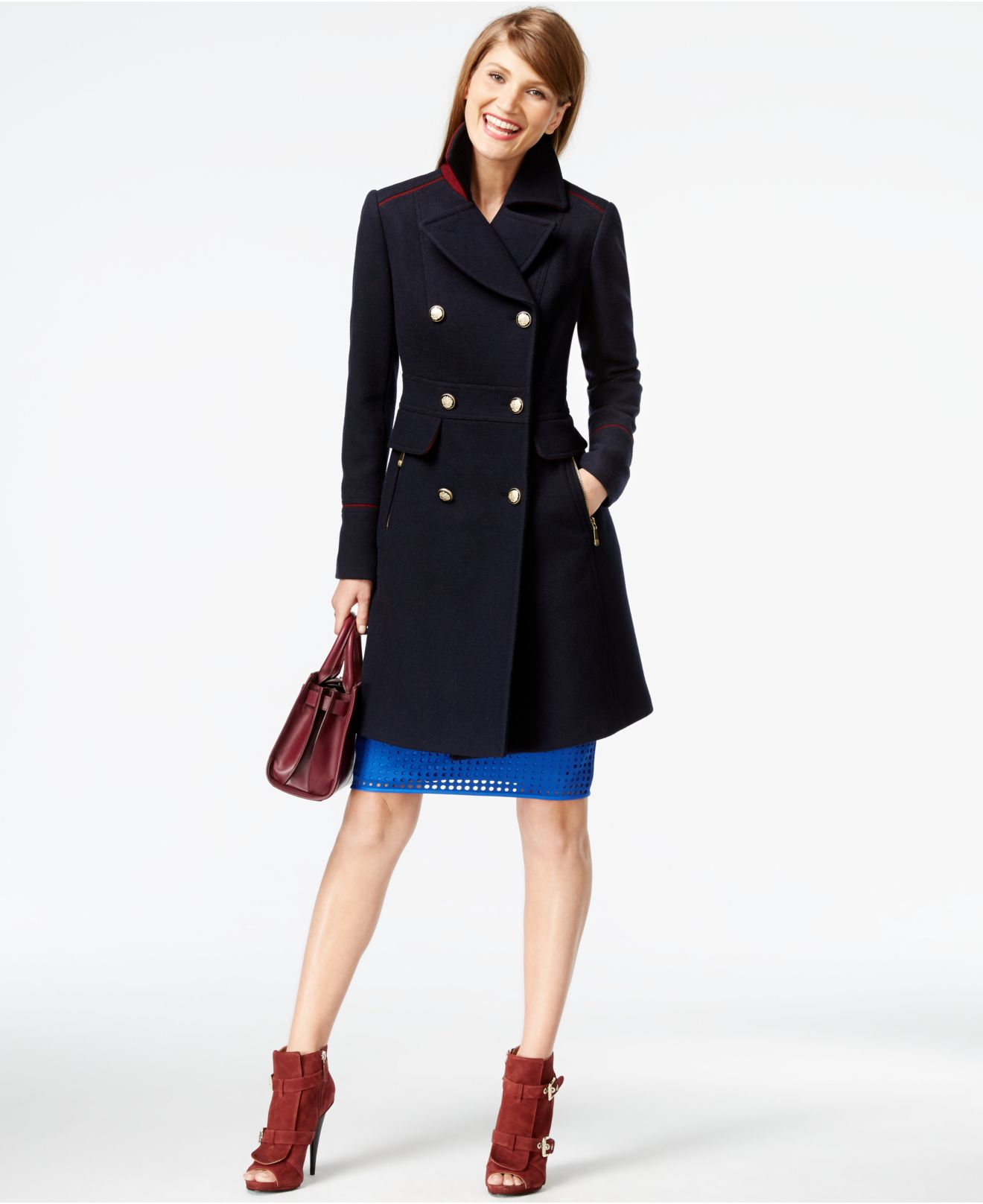 Vince Camuto A-line Military Walker Coat in Blue (Navy) | Lyst