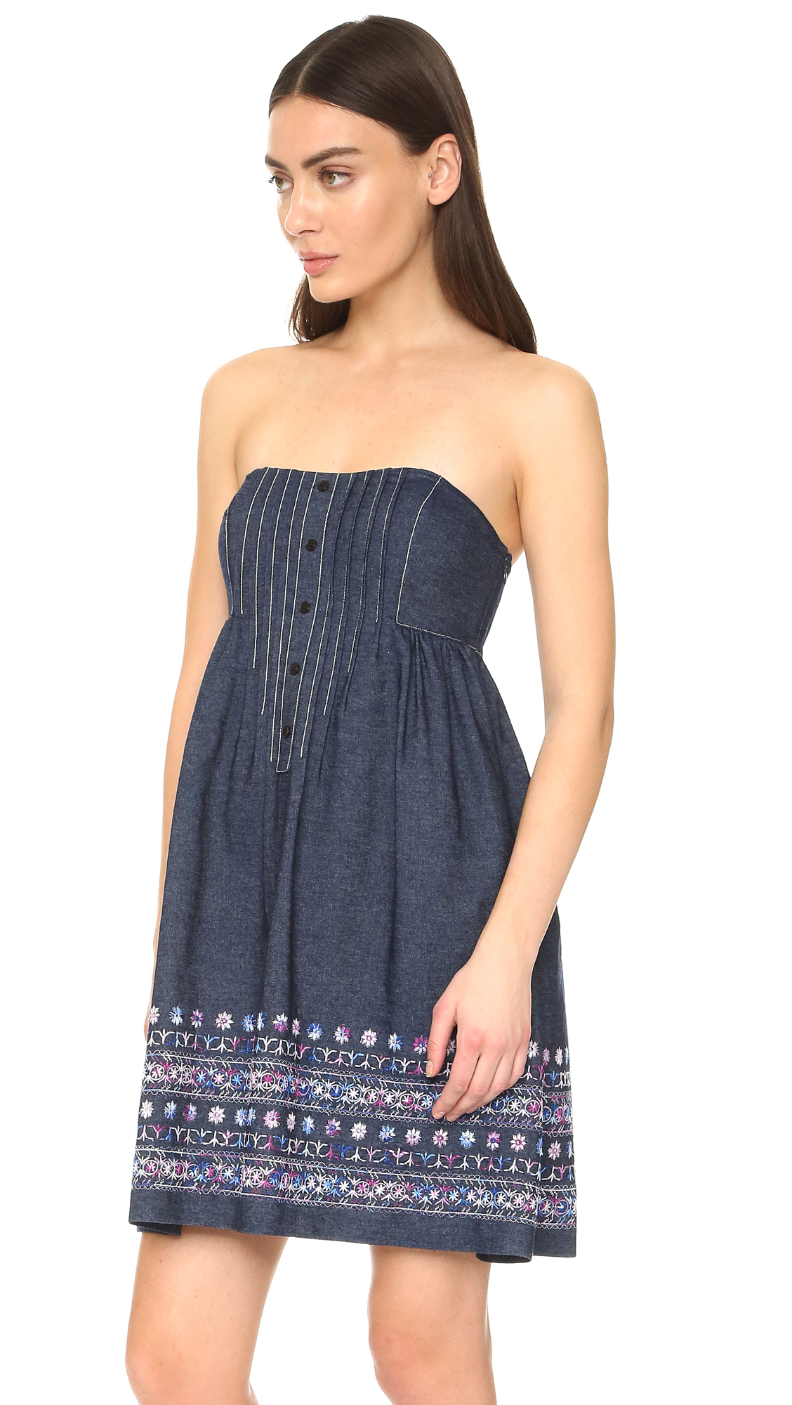 Lyst - Anna Sui Floral Embroidered Denim Dress in Blue