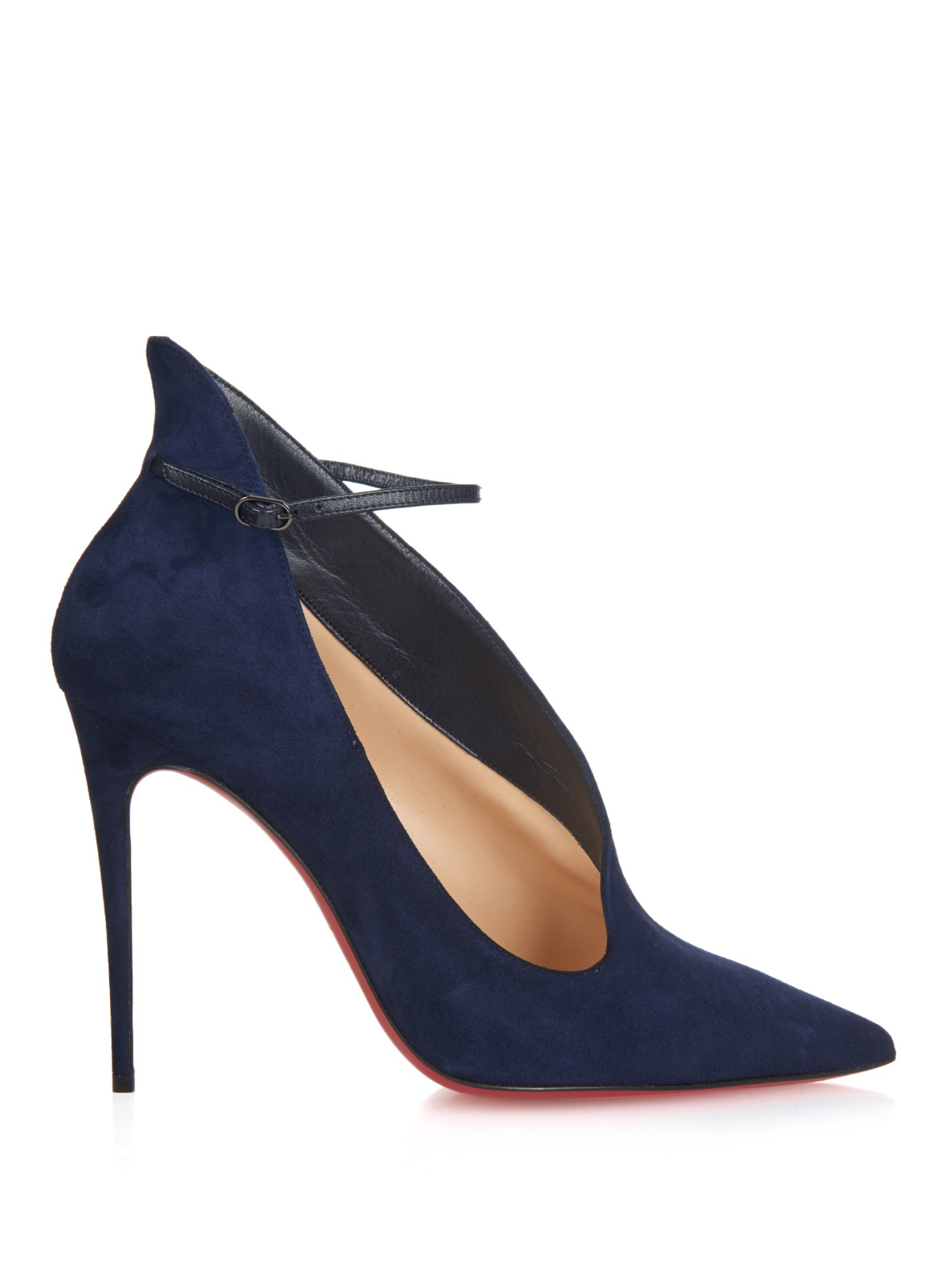120mm Christian Louboutin Dark Blue V-neck Pumps paired with Louis