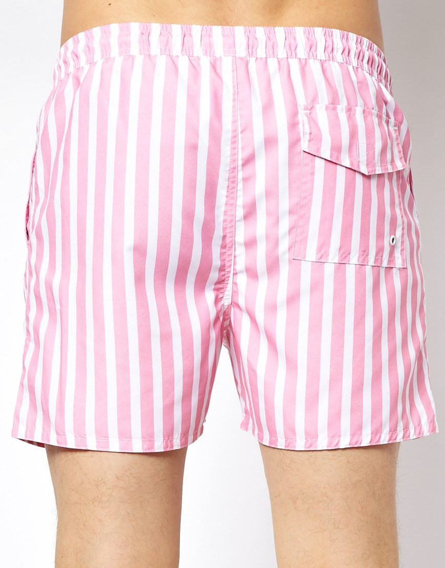 Lyst French Connection Candy Stripe Swim Shorts in Pink for Men