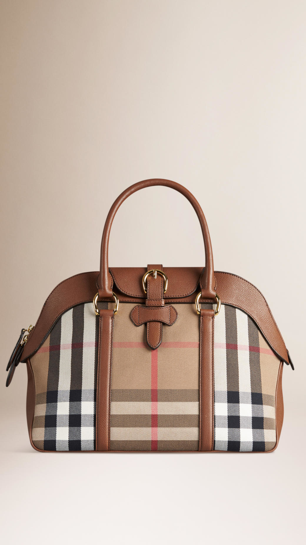 Burberry Large House Check And Leather Bowling Bag in Tan (Brown) Lyst