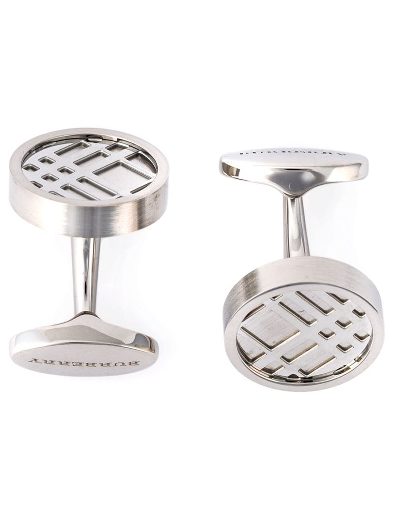 Lyst - Burberry Round Check Embossed Cufflinks in Metallic for Men