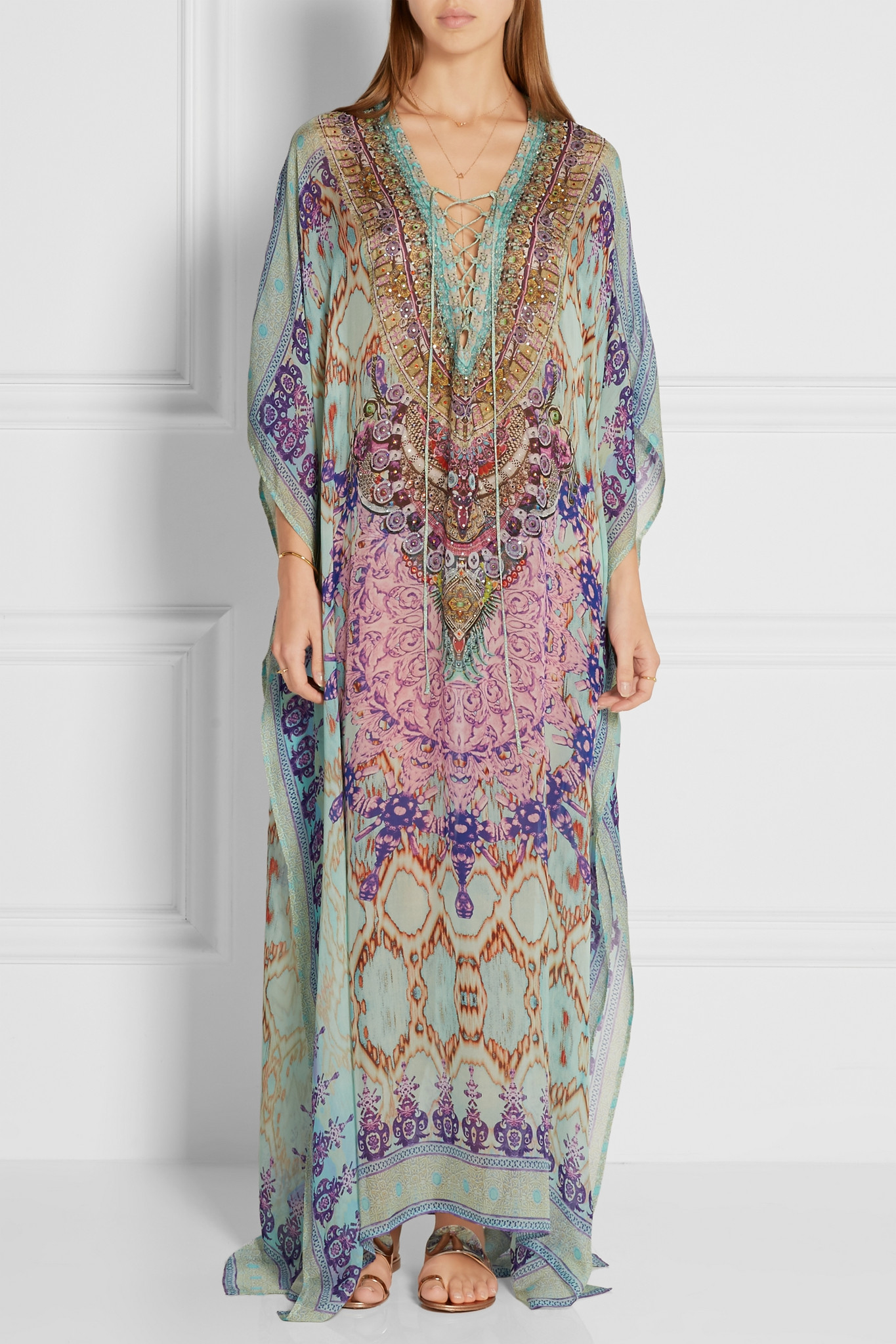 Camilla Sarayi Embellished Printed Silk-chiffon Kaftan - Lyst