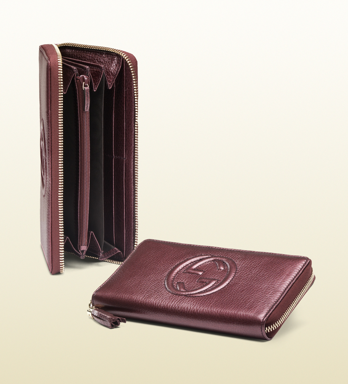 Gucci Soho Metallic Leather Zip Around Wallet in Burgundy (Red) for Men - Lyst