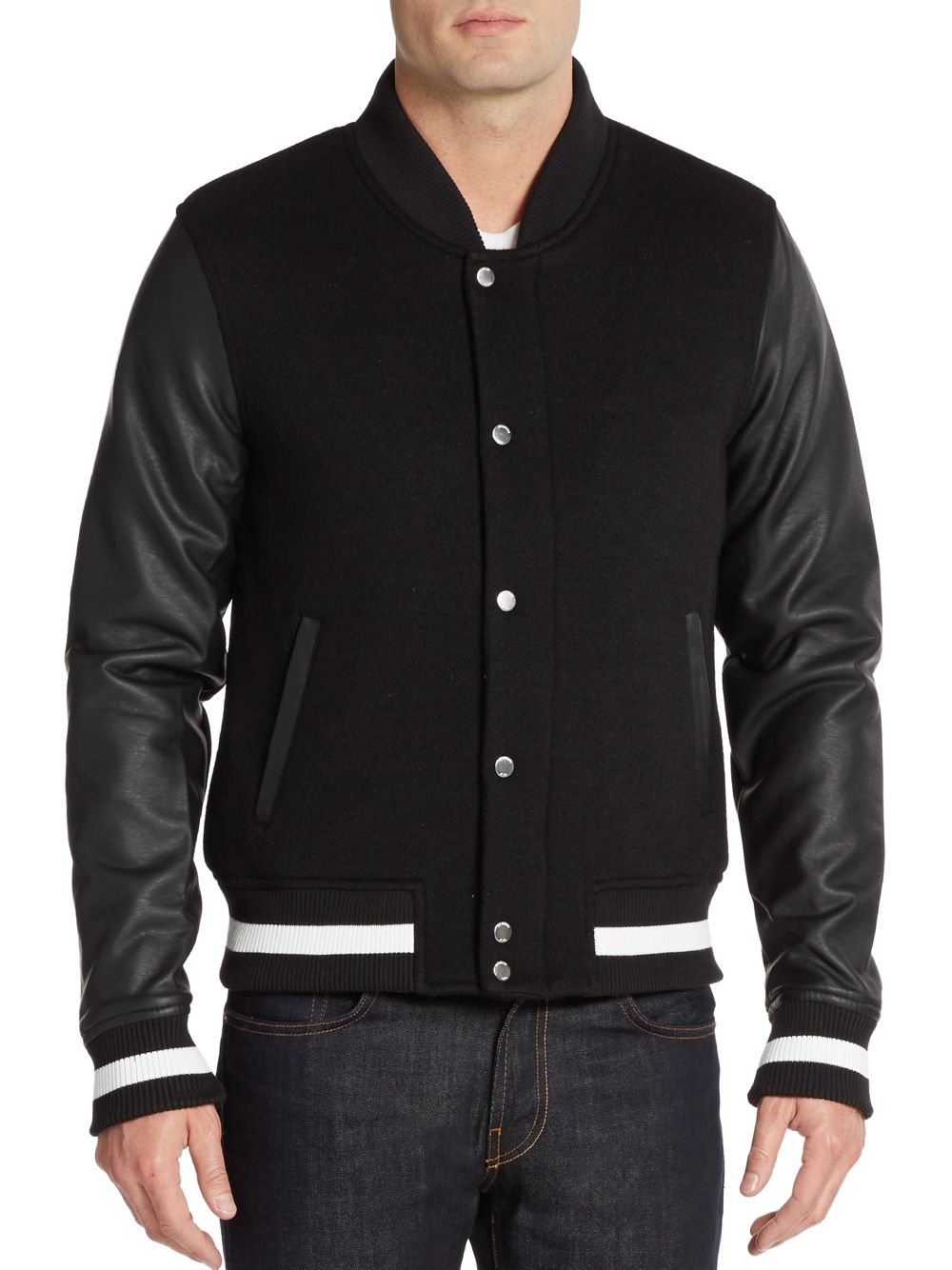 Members Only Faux Leather-sleeve Varsity Jacket in Black for Men - Lyst