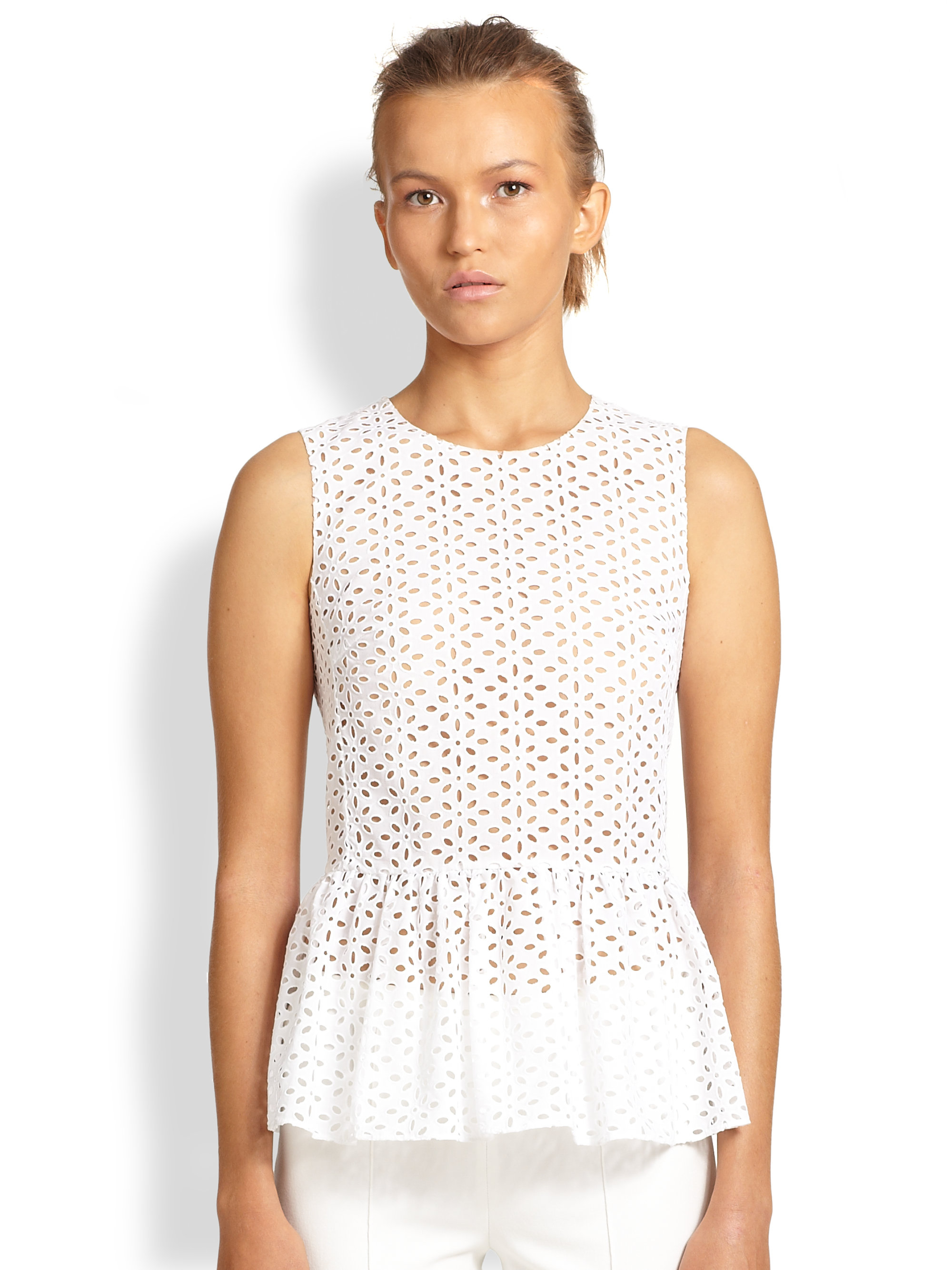 Michael kors Eyelet Peplum Top in White Lyst