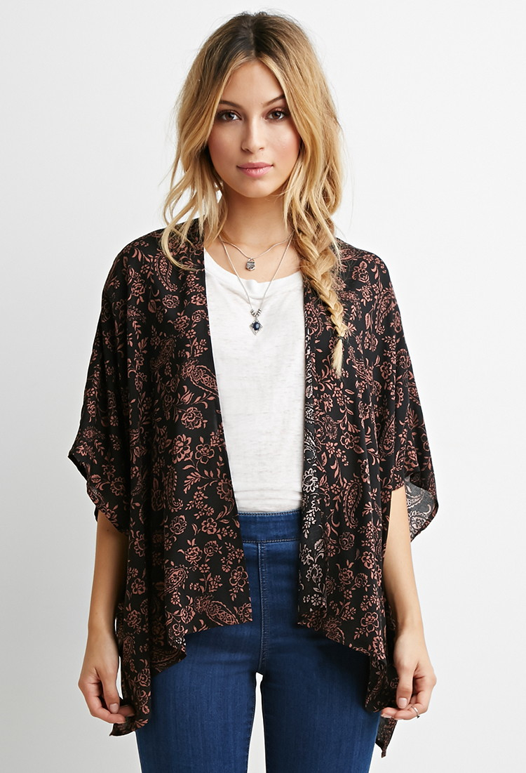 Lyst - Forever 21 Paisley Floral Cardigan in Brown