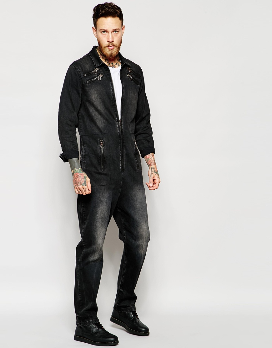 ASOS Denim Boiler Suit With Zip Details in Black for Men | Lyst