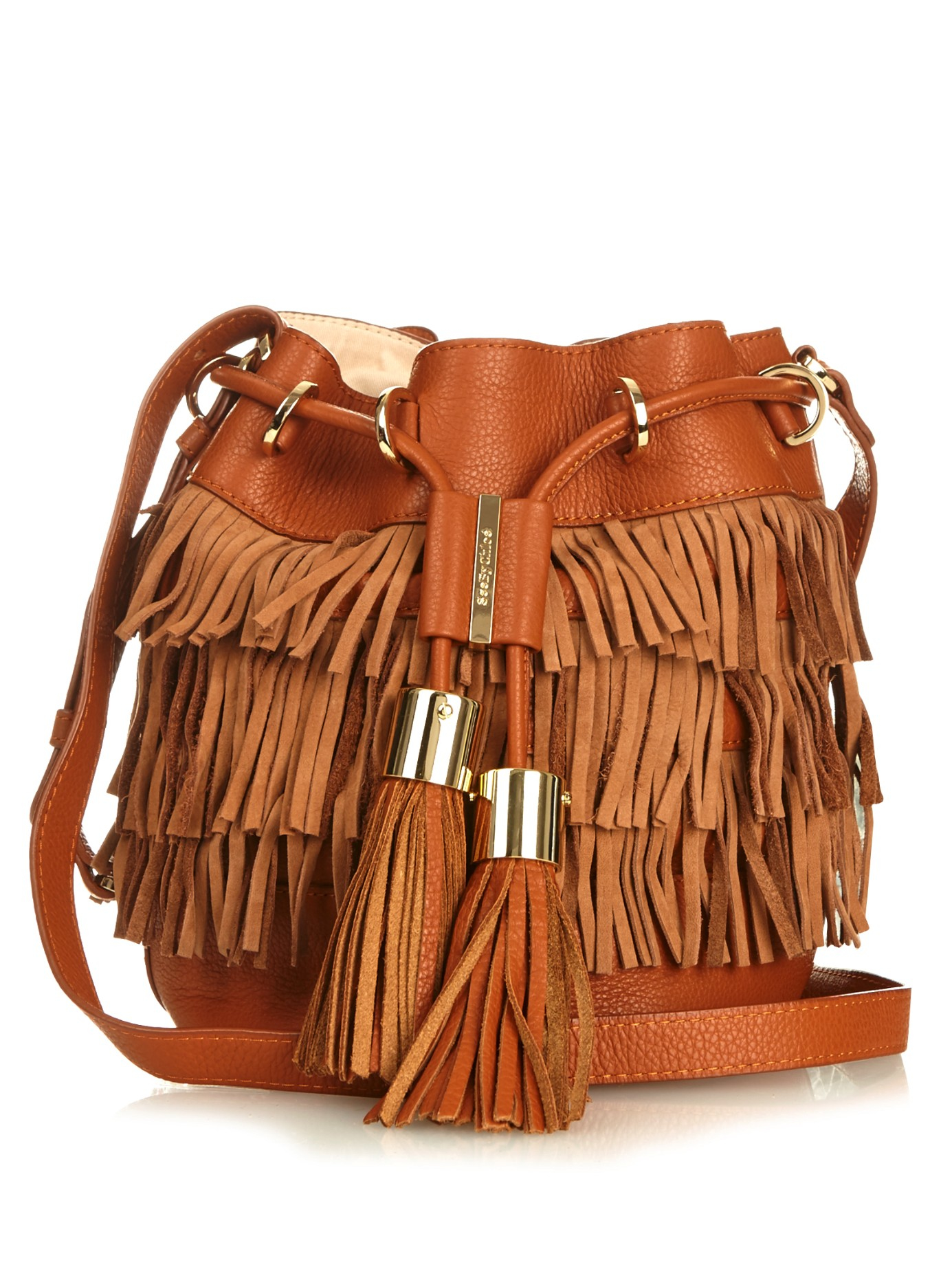 See By Chloé Vicki Fringed Leather Bucket Bag In Orange Lyst Gallery