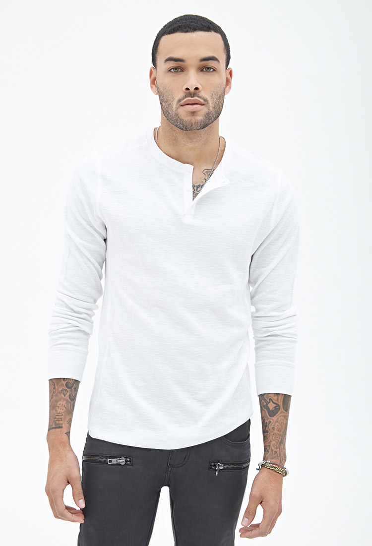 Forever 21 Paneled Thermal Henley in White for Men Lyst