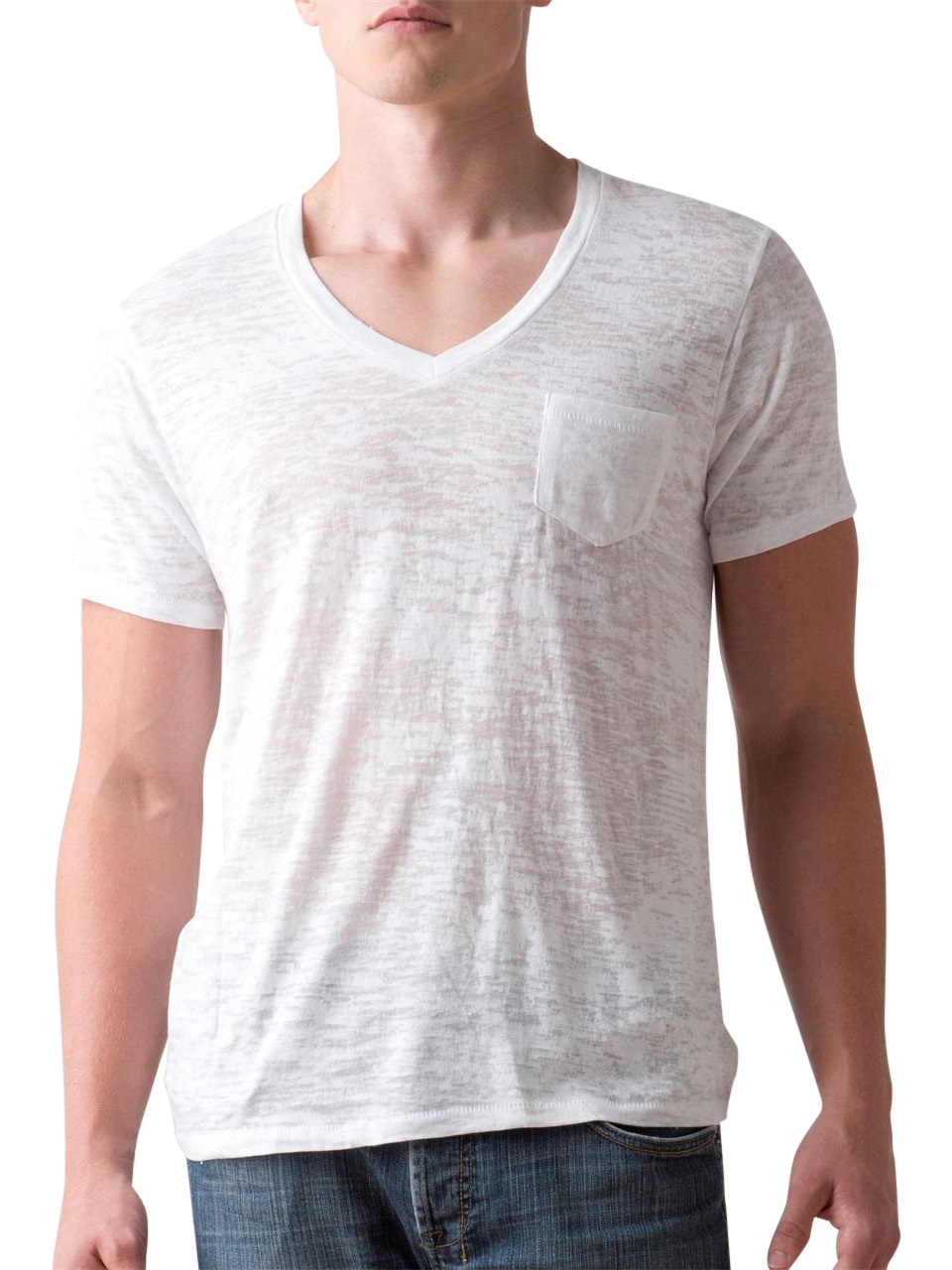 Alternative Apparel Burnout Deep V-Neck T-Shirt With Pocket in White ...