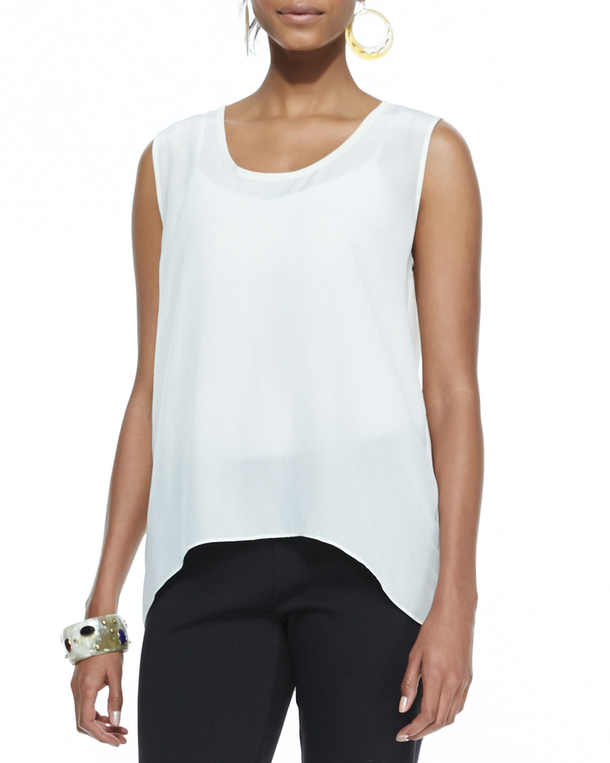 Eileen fisher Sleeveless Long Silk Top in White Lyst