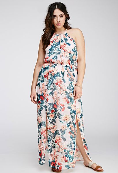 Forever 21 Floral Chiffon Halter Dress in Pink (BLUSH/CORAL)