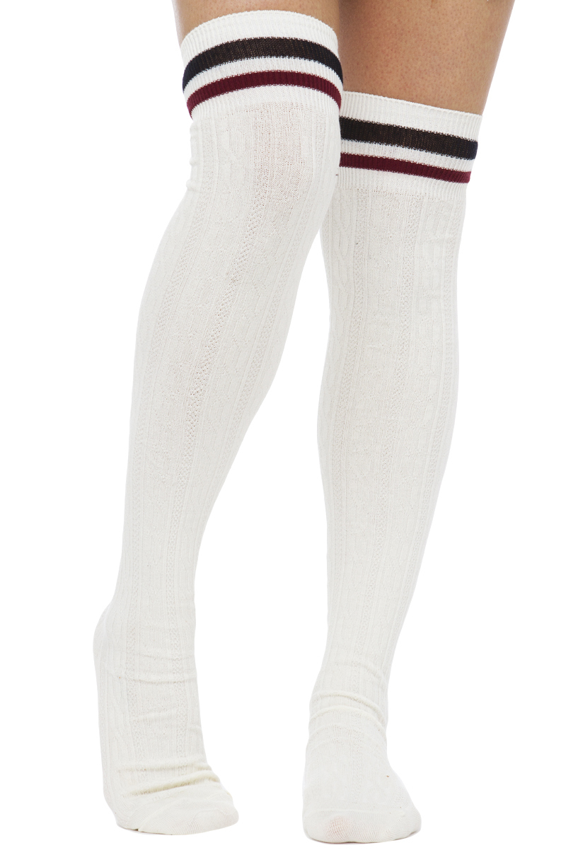 Akira Thighs The Limit Athletic Thigh High Ivory Socks In White Lyst