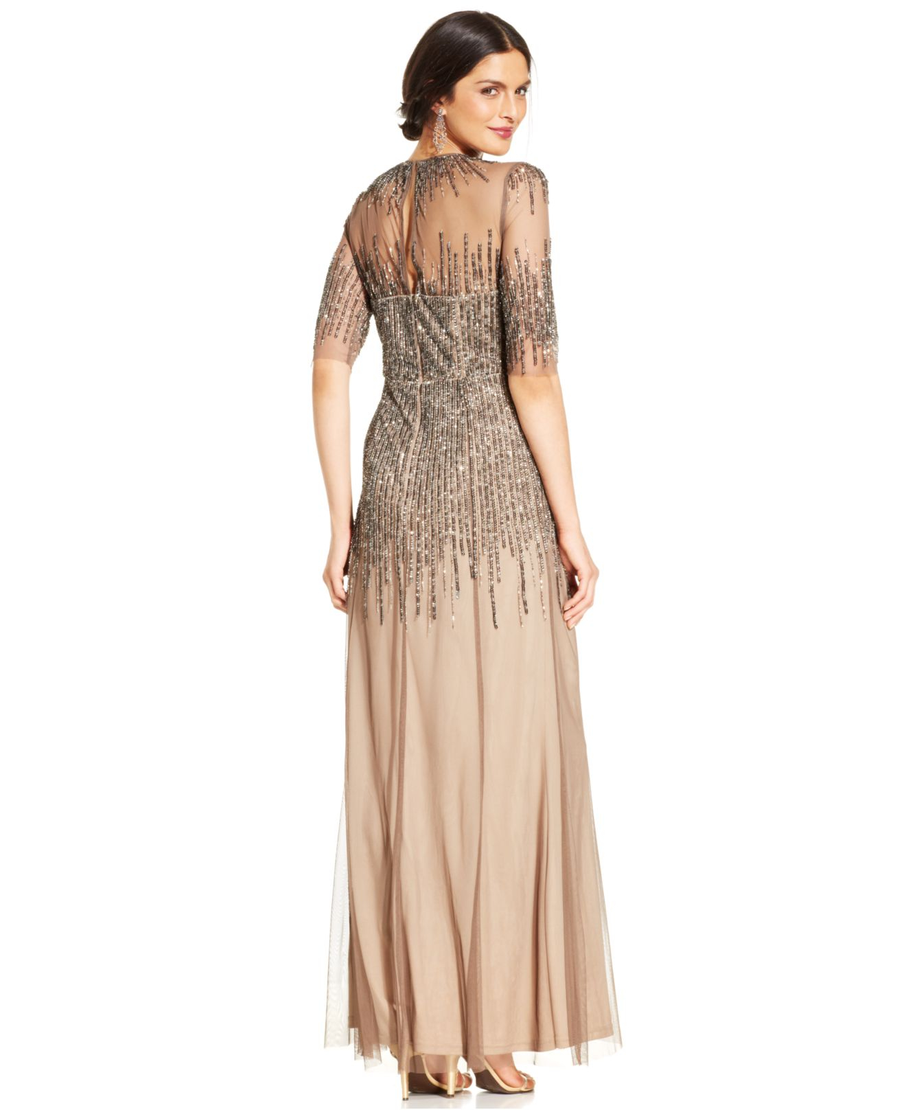 Lyst - Adrianna Papell Elbow-sleeve Illusion Embellished Gown in Gray