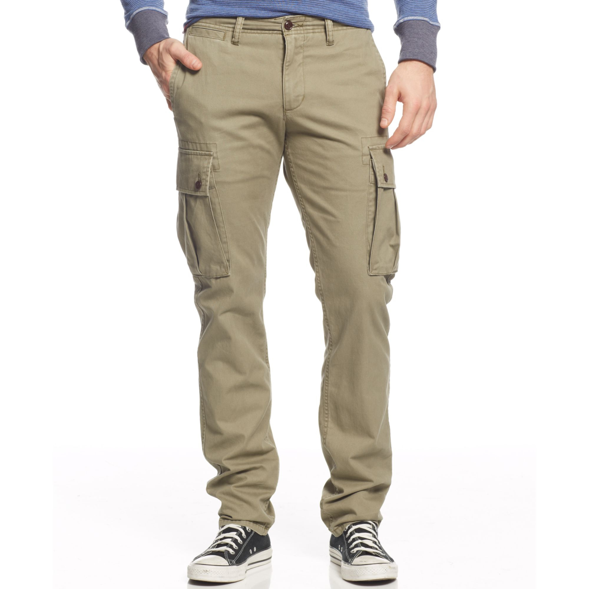 slim fit khaki cargo pants - Pi Pants