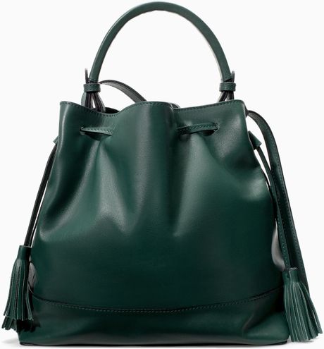 Zara Leather Bag With Rigid Handle in Green | Lyst