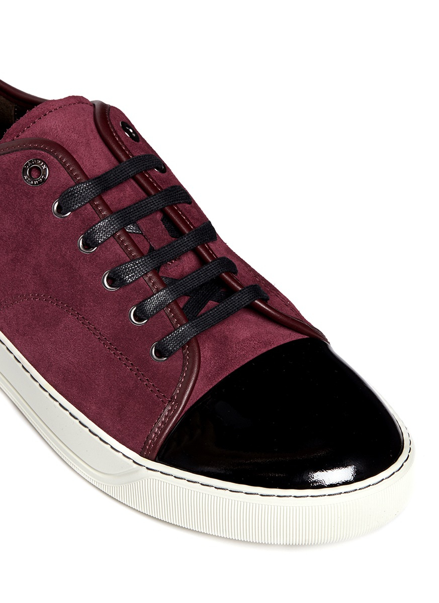 Lanvin Patent Toe Cap Suede Sneakers in Red for Men - Lyst