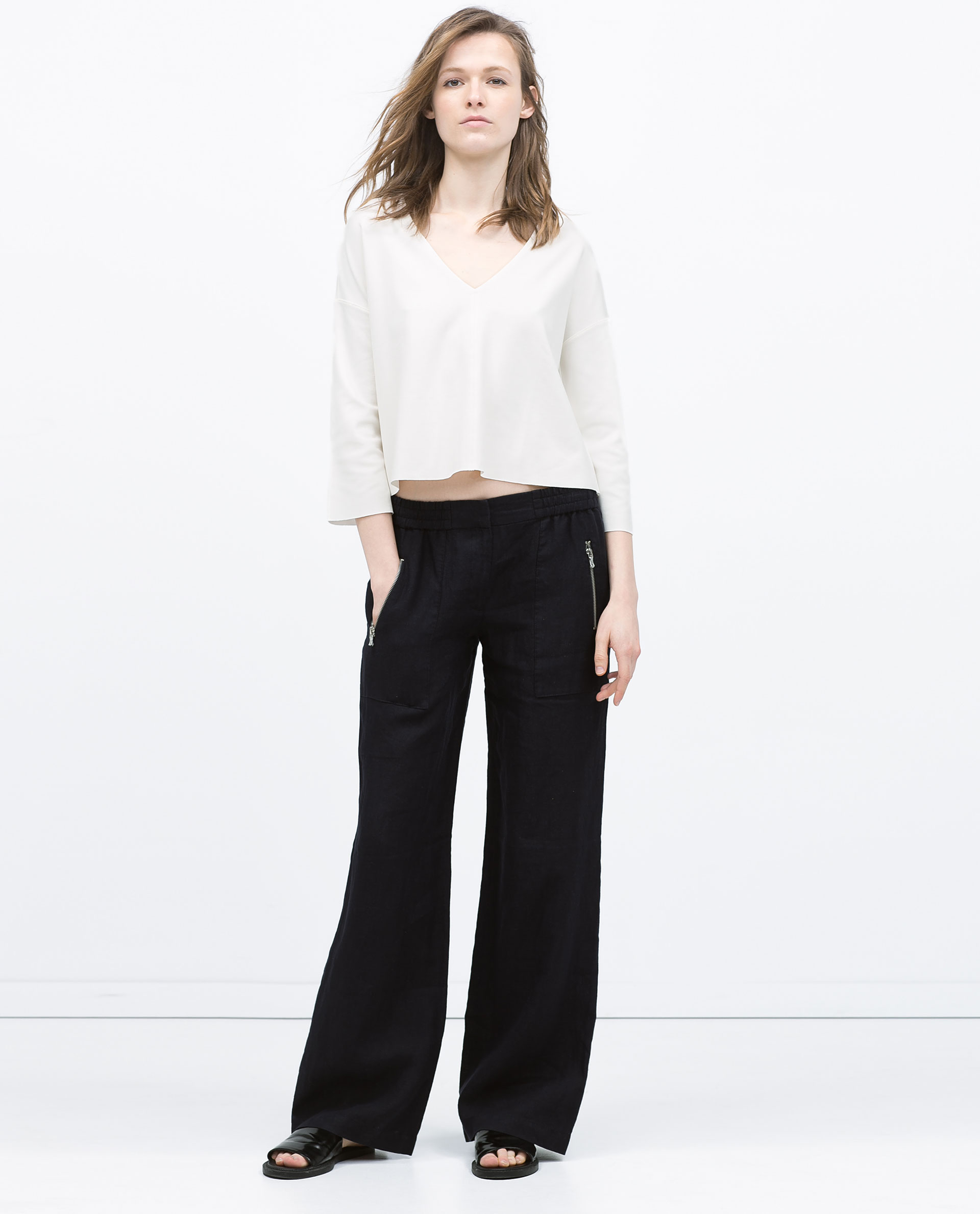 Zara Linen Trousers With Elastic Waist in Blue (Navy blue ...