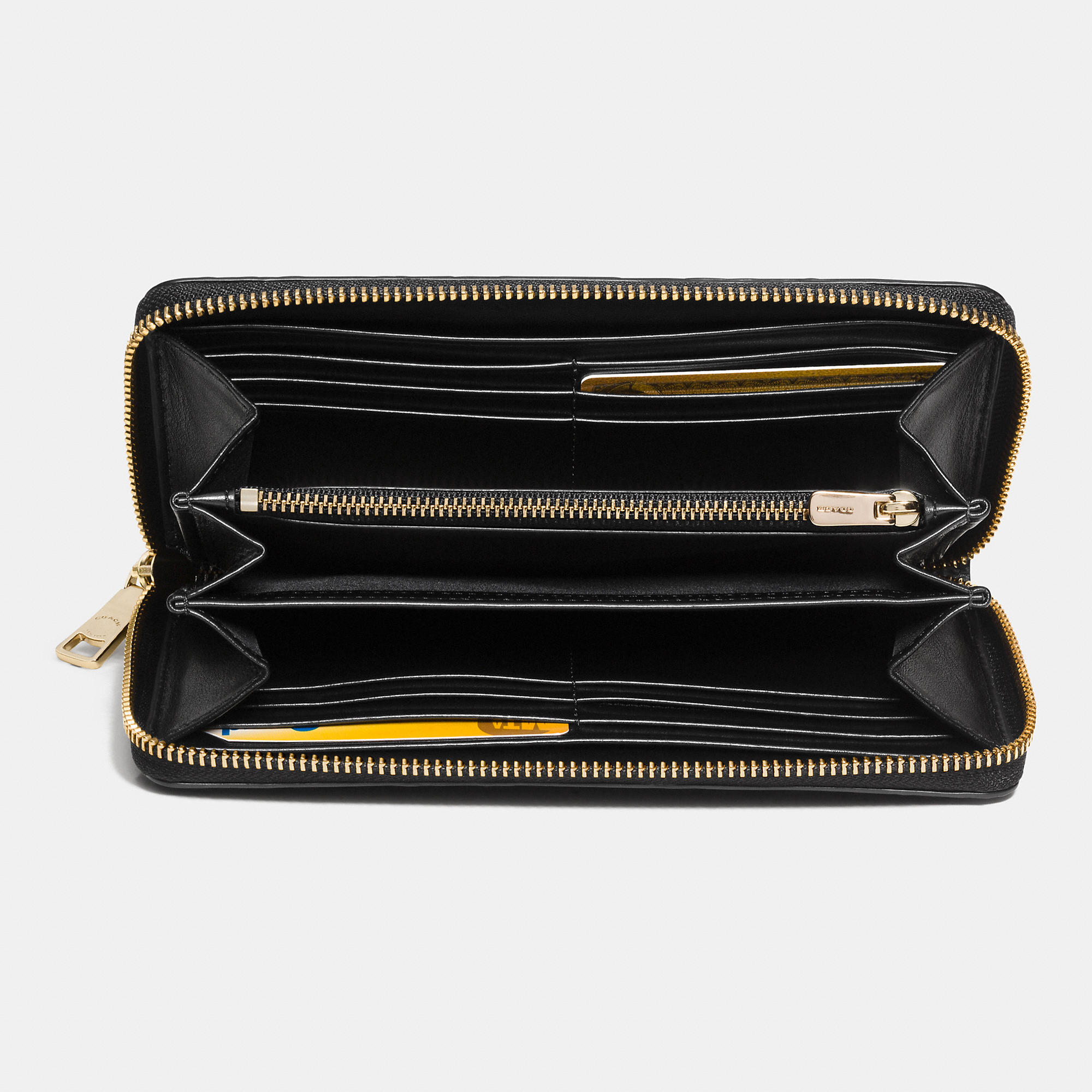 COACH Accordion Zip Wallet In Snake Embossed Leather in Light Gold/Black (Black) - Lyst