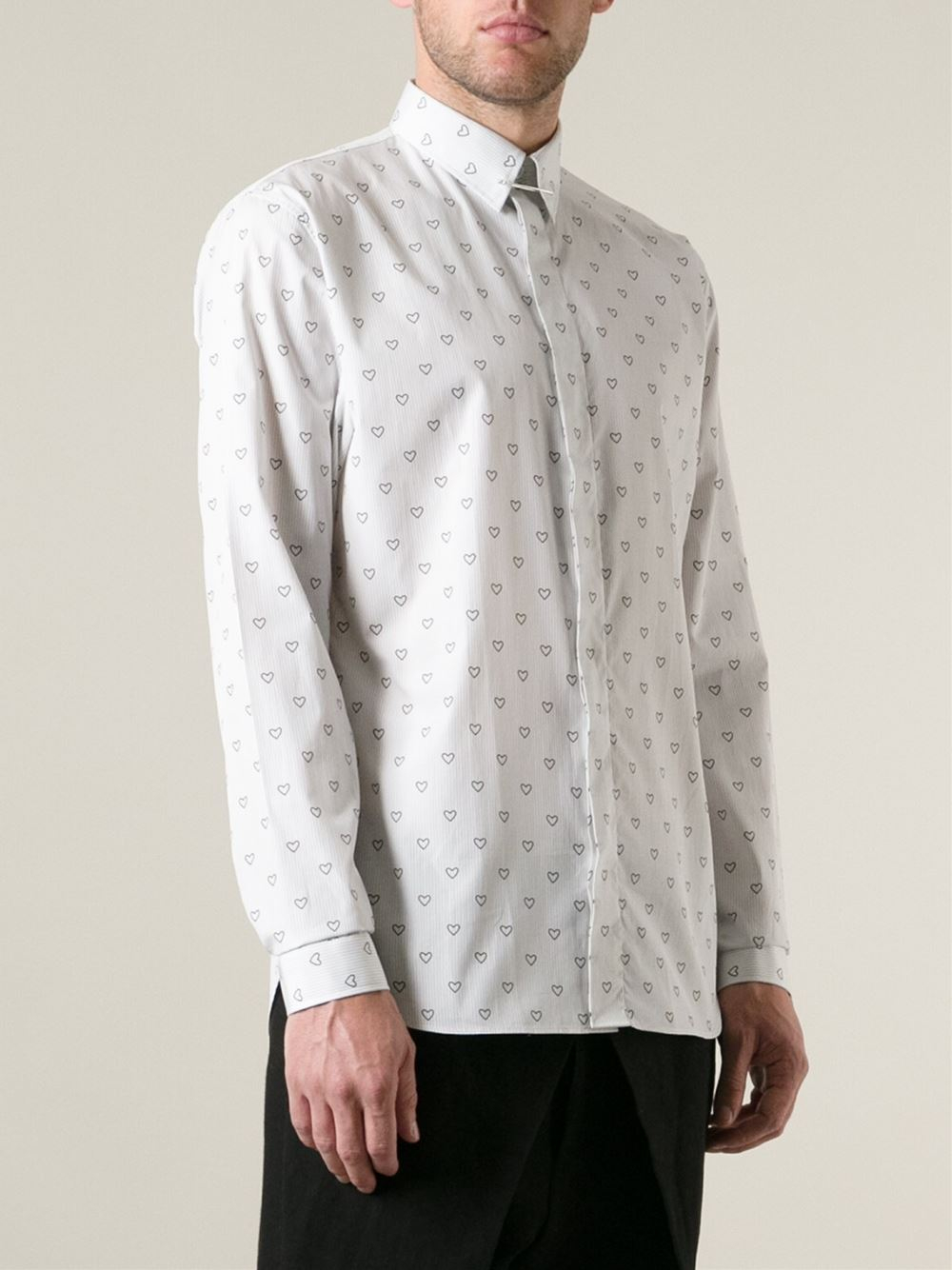 Dior Homme Pinstriped Heart Print Shirt 
