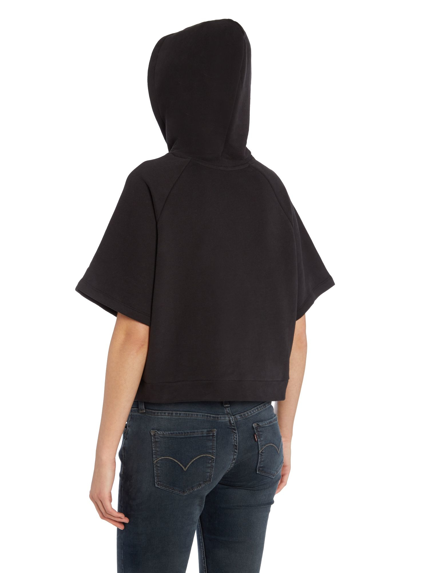 Calvin klein Short Sleeve Cropped Re-issue Hooded Sweatshirt in Black ...
