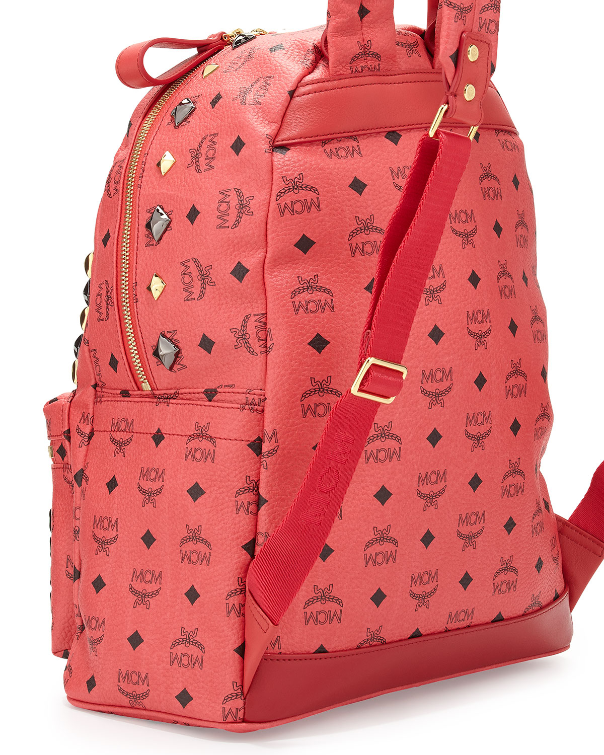 blue and red mcm backpack