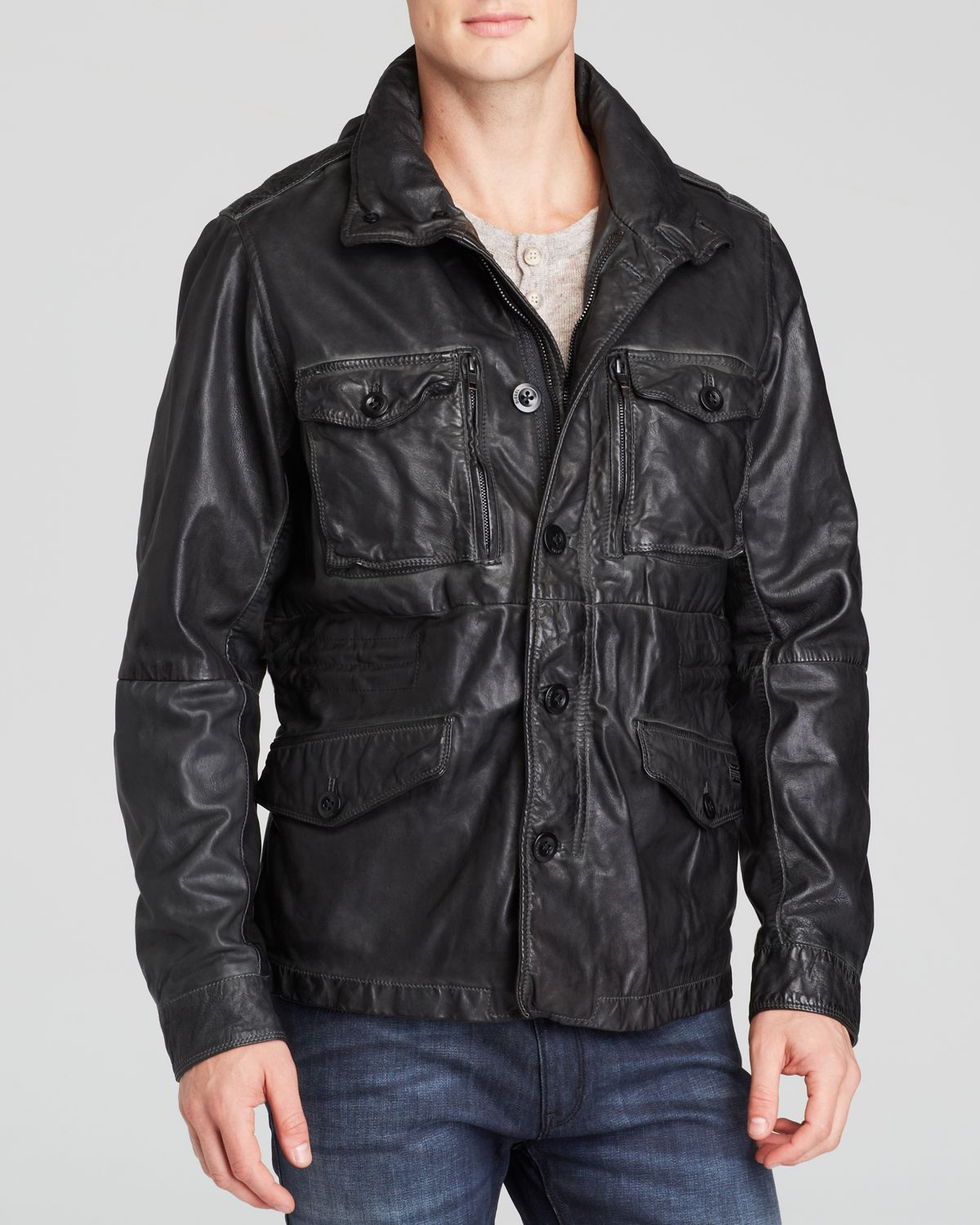 DIESEL Ldai Leather Field Jacket in Charcoal (Black) for Men - Lyst