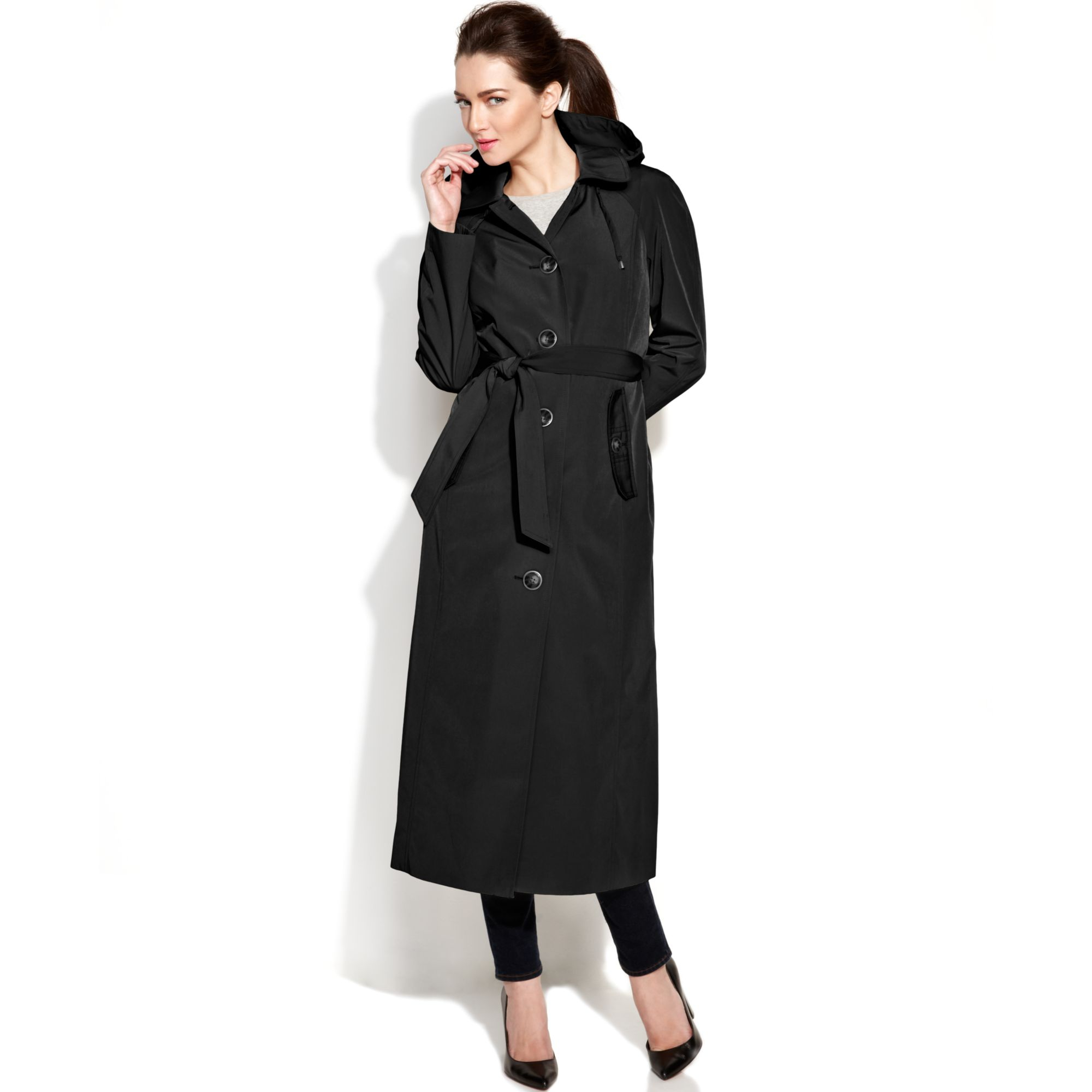 London Fog Hooded Singlebreasted Maxi